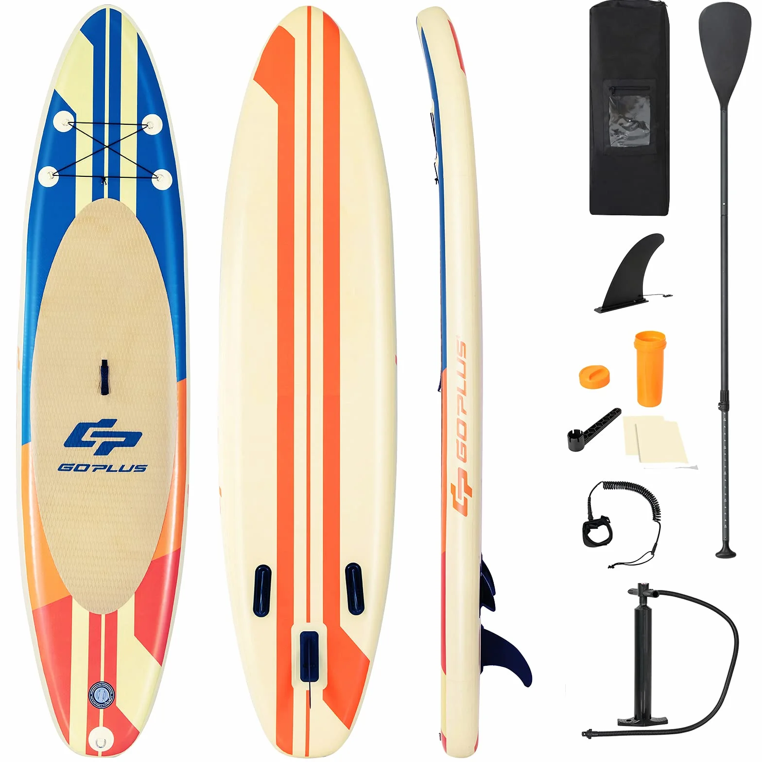 COSTWAY Deska SUP 320/335 x 76 x 15cm, nadmuchiwana deska do paddleboardingu z linką bezpieczeństwa, wiosłem, pompką, płetwą centralną, plecakiem i zestawem naprawczym