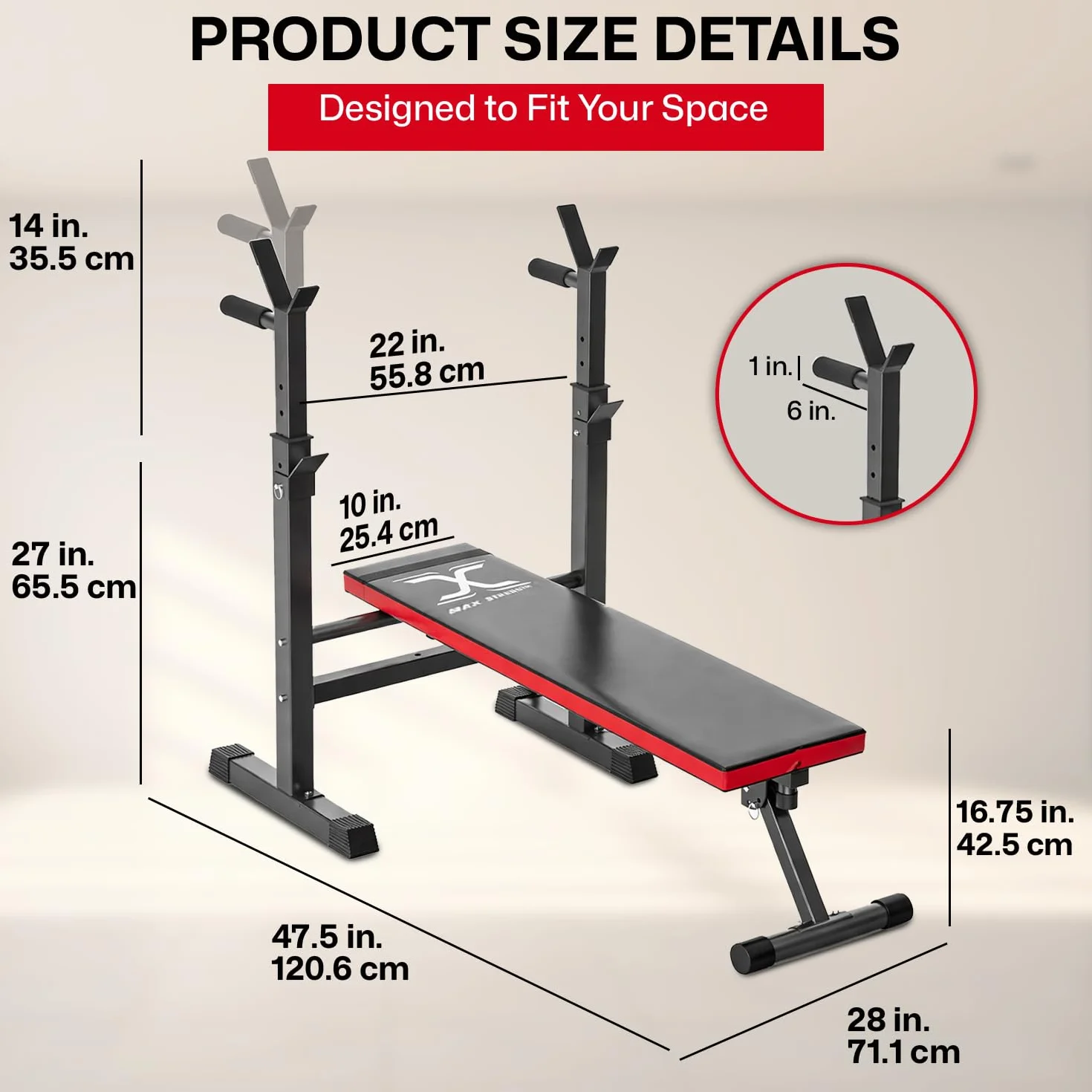 MAXSTRENGTH Regulowana Ławka do Ćwiczeń Wielofunkcyjna Składana Czarny/Czerwony