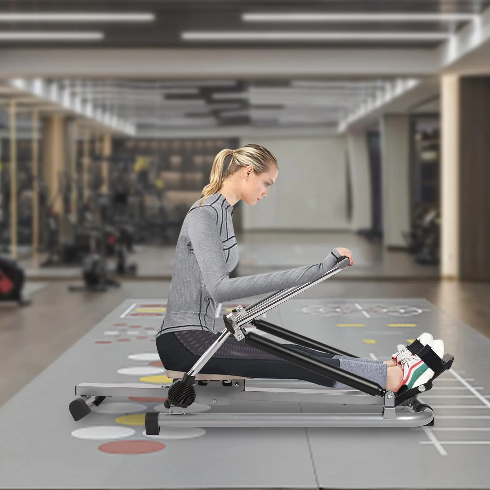 Wioślarz hydrauliczny, hydrauliczny w pełni ruchomy, regulowany wioślarz z miękkim siedziskiem, składany, do domu, wioślarstwo, urządzenie fitness z wyświetlaczem LCD, domowa fitness