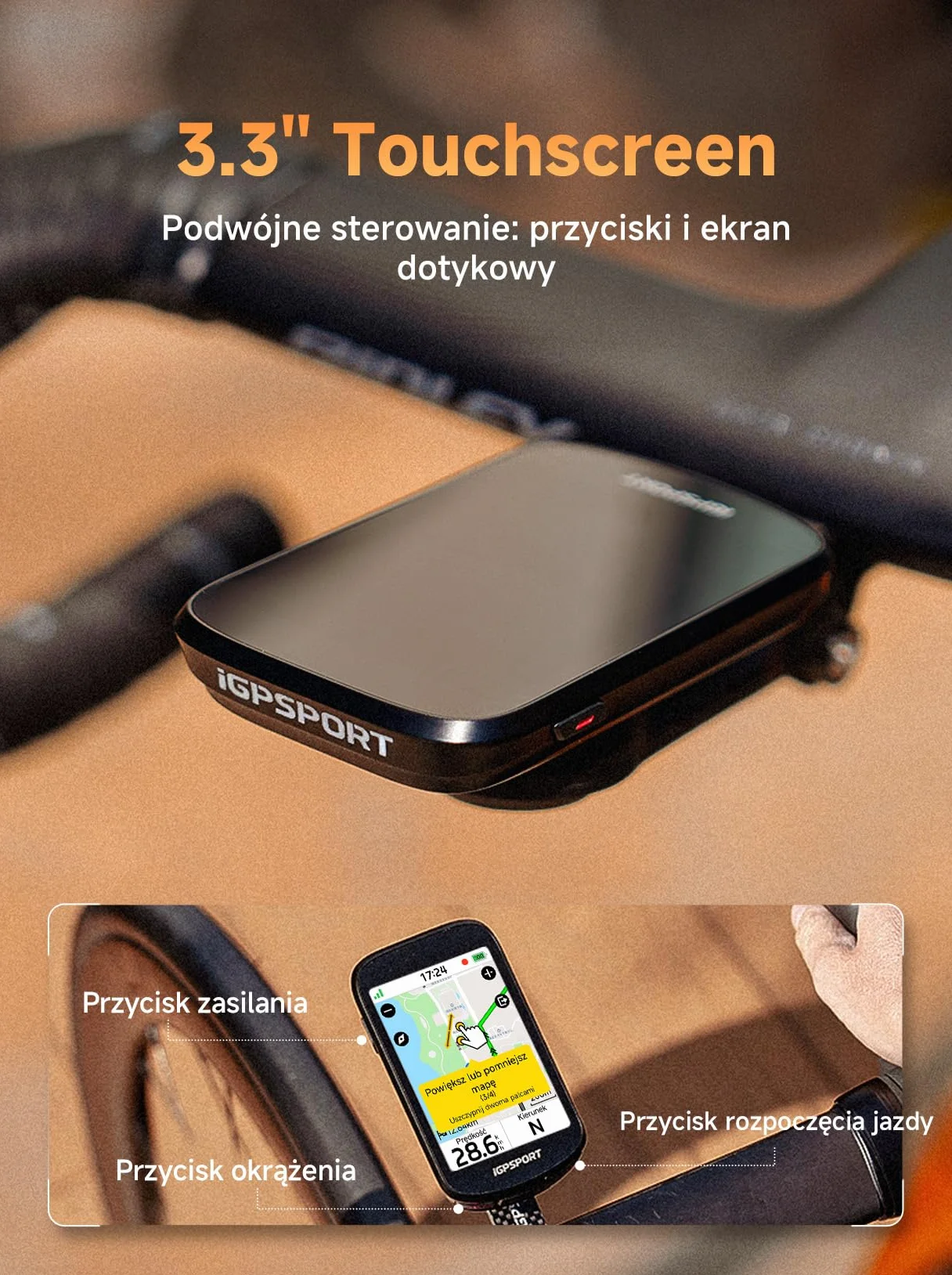 iGPSPORT BSC500 Licznik Rowerowy GPS, Ekran Dotykowy 3,3", Nawigacja Głosowa, iClimb 2.0, Elektroniczny Dzwonek i Funkcje Treningowe
