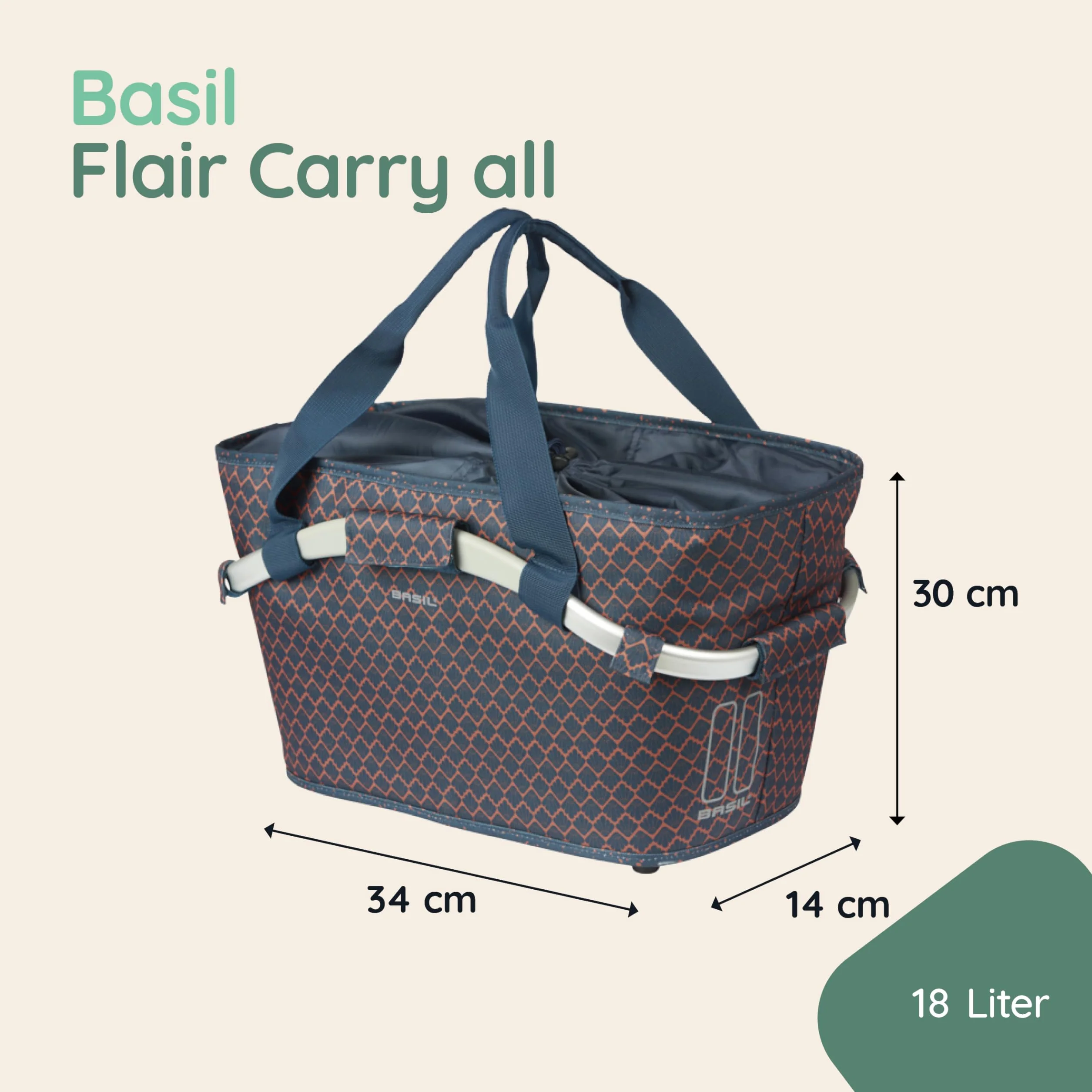Basil Flair Carry All kosz rowerowy – system MIK z tyłu – zamykany – odporny na warunki atmosferyczne – 22 l – granatowy