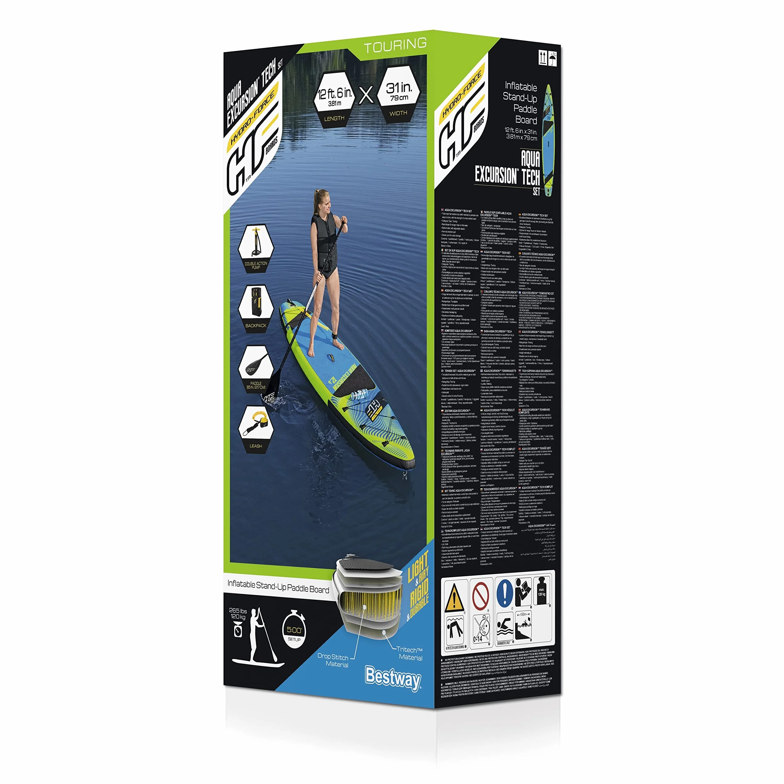 Bestway Hydro-Force Aqua Excursion Tech nadmuchiwany zestaw desek SUP z pompką ręczną, plecakiem