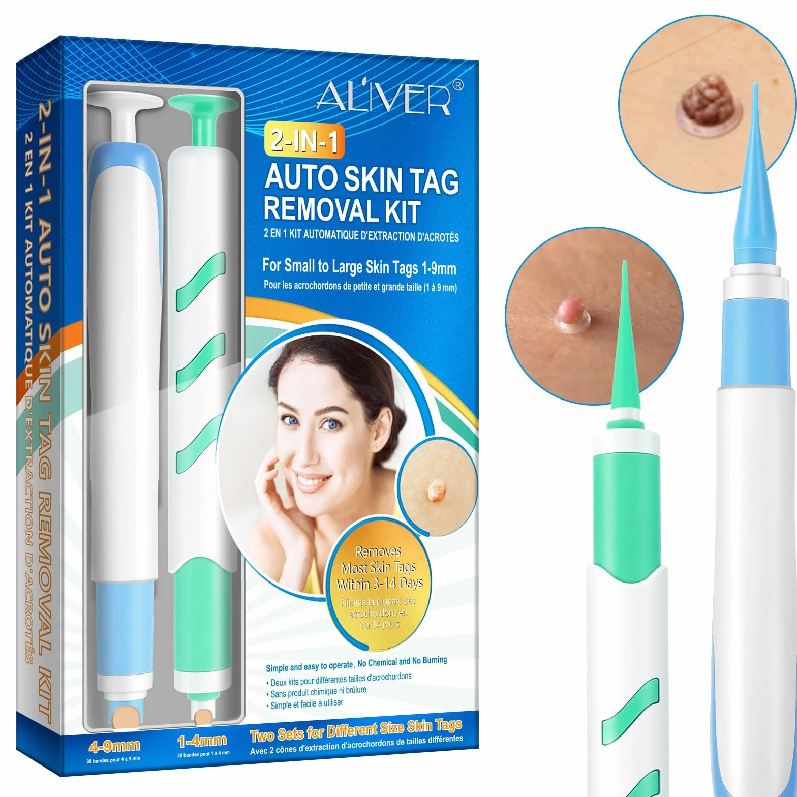 Skóra,Usuwanie,2 Size Auto,Remover,Pen Kit,Skuteczny bezbolesny,Łatwy,Bezpieczny dla mikro do dużej brodawki skóry i kreta(1-9mm) Bezpieczny dla większości ciała