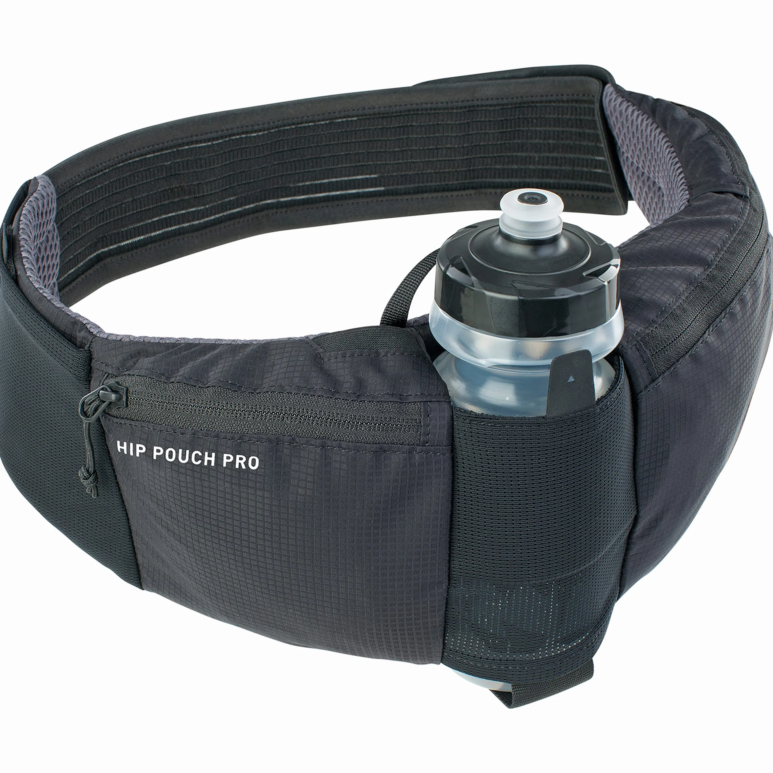 Torba biodrowa EVOC HIP POUCH PRO na wycieczki rowerowe (saszetka z regulowanymi paskami, w tym bidon 550 ml, 2 kieszenie na pasie biodrowym, idealna saszetka na narzędzia, pojemność: 1,5 l), czarny