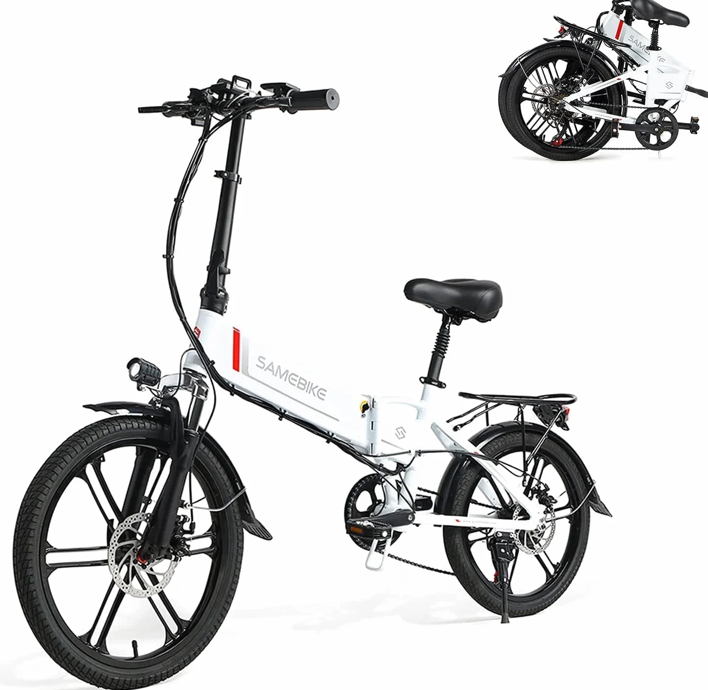 SAMEBIKE 20 Calowy Składany Rower Elektryczny, Wymienny Akumulator 48V/10.4Ah, Podstawowy Składany Mini miejski Rower Elektryczny Dla Nastolatków Dorosłych