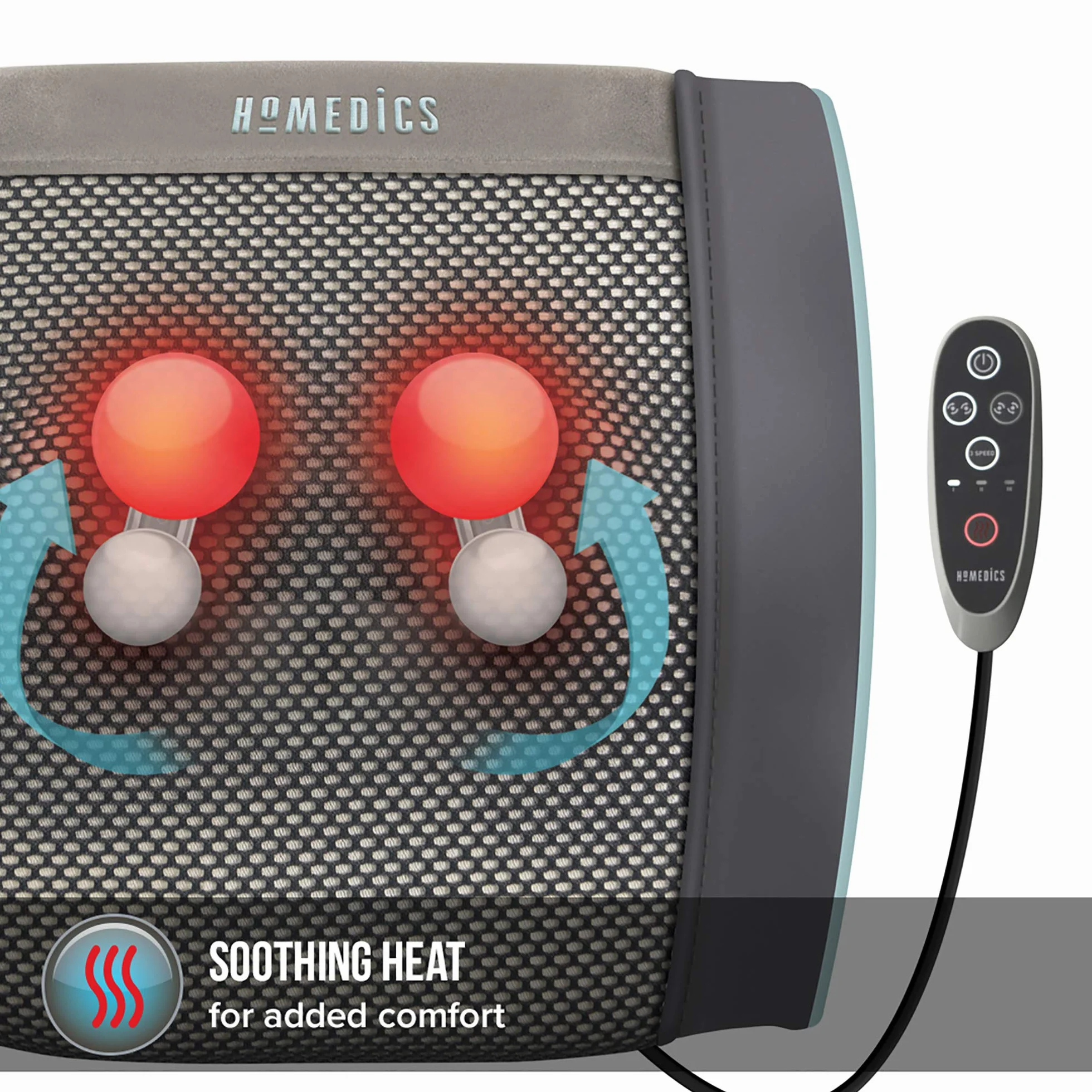 HoMedics Żelowa poduszka do masażu do ponownego ładowania, precyzyjny, głęboki masaż Shiatsu z technologią żelową i akumulatorem, wszechstronne zastosowanie, z funkcją podgrzewania
