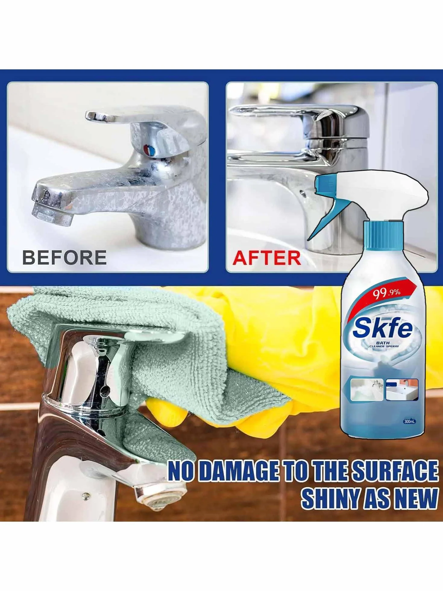 Skfe Środek do czyszczenia wanny w sprayu, Skfe Środek do trudnych plam, Skfe Środek do czyszczenia łazienki w sprayu, Wszechstronny środek czyszczący do łazienki, toalety, wanny, prysznica (2)