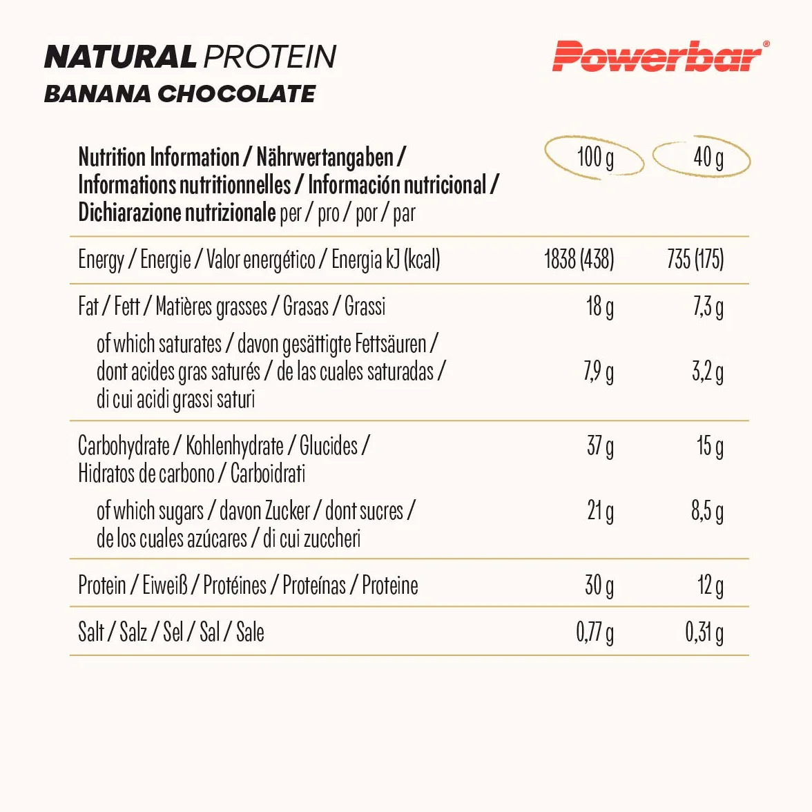 Powerbar Natural Protein Banana Chocolate 18 x 40 g – wegański batonik proteinowy + naturalne składniki