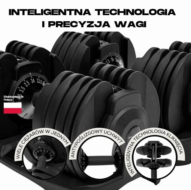 BRAINGAIN Regulowana, hantli para 15 w 1 (24 kg) ustawienia ciężaru, technologia Smart-Click umożliwiająca szybką zmianę ciężaru z bezpiecznym systemem blokującym, antypoślizgowy uchwyt