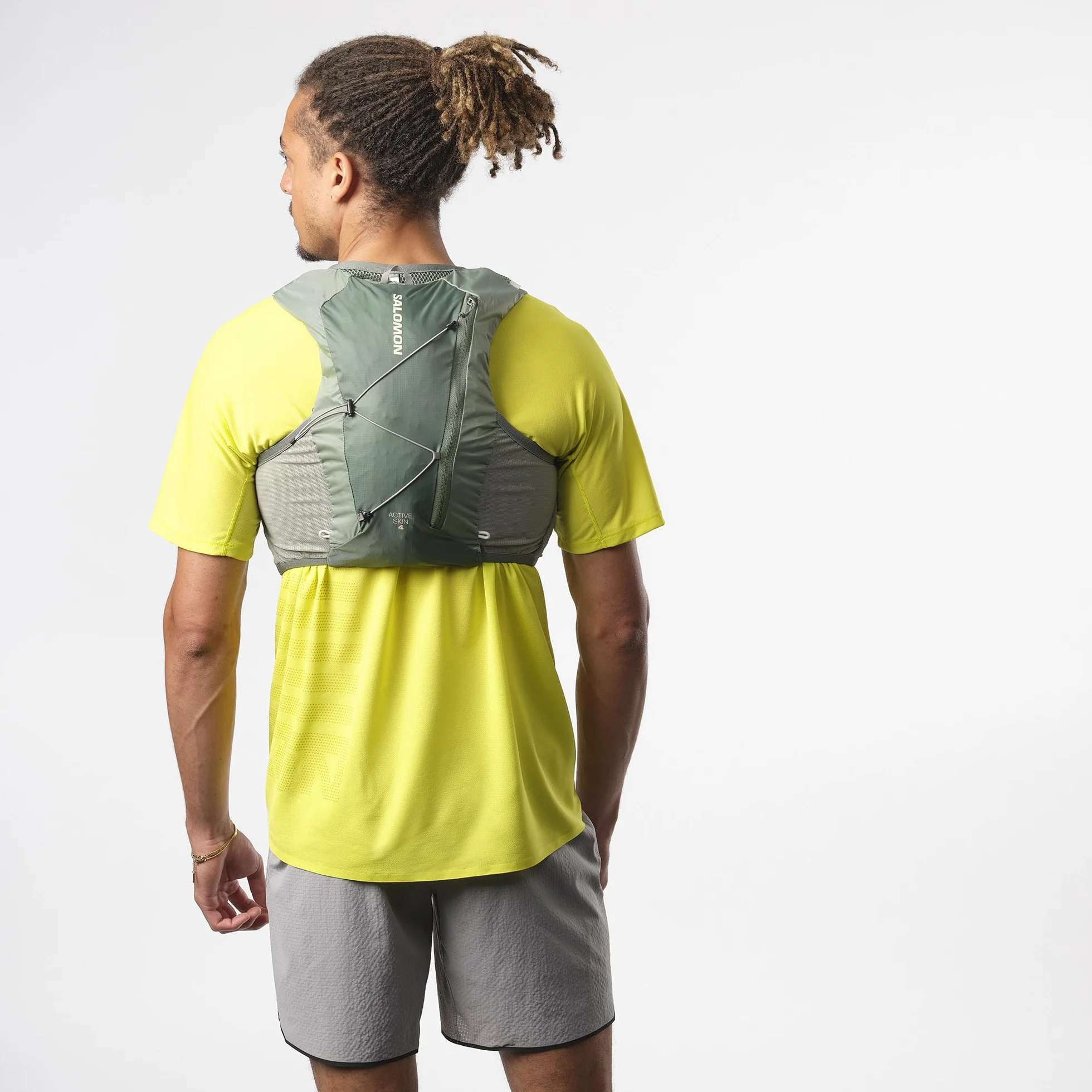 Salomon Active Skin 4 Unisex kamizelka do biegania nawodnienie szlak turystyczny z butelkami w zestawie, precyzyjne dopasowanie, 4 l i zoptymalizowane przechowywanie, zielona, M