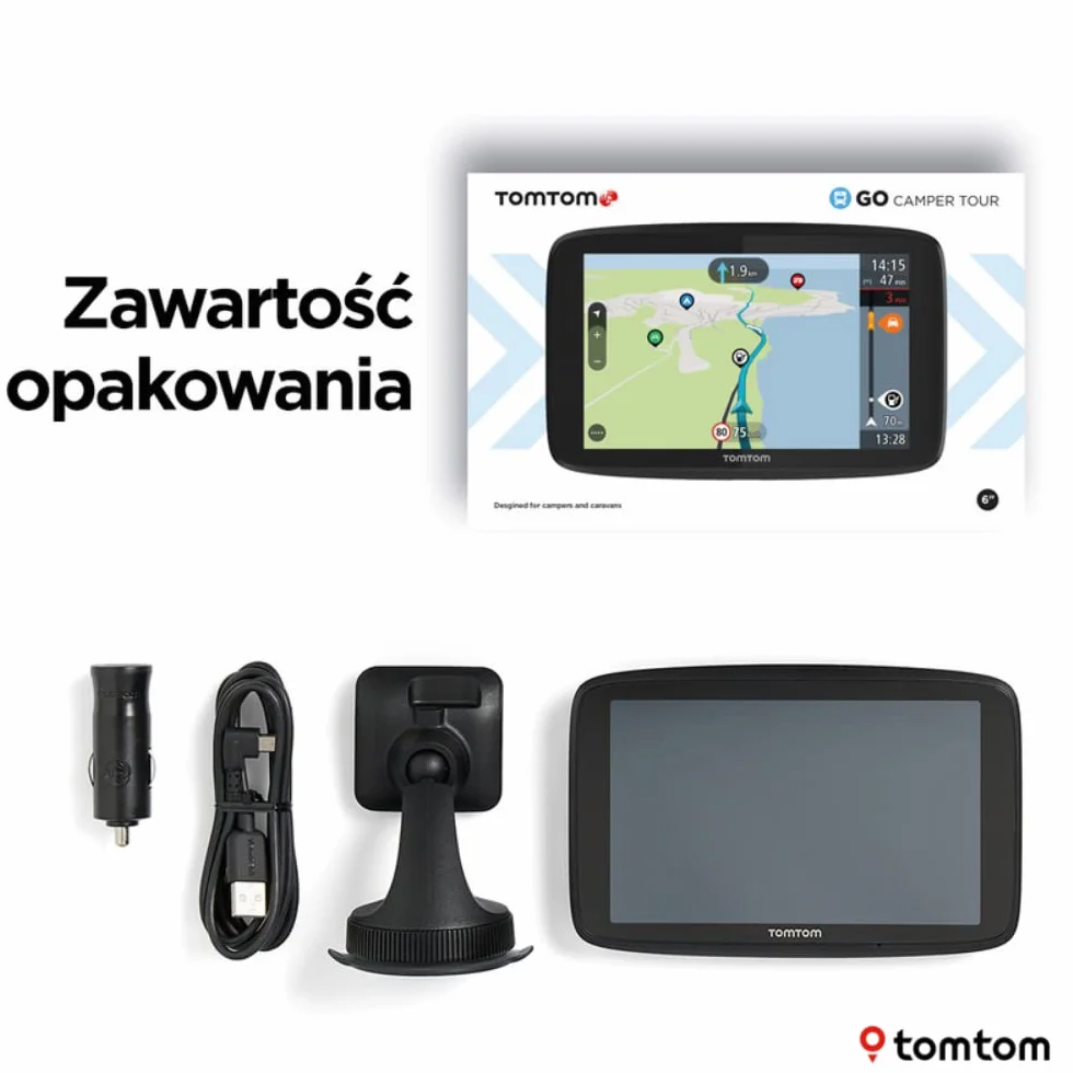 TomTom GO Camper Tour z 6-calowym ekranem (mapy Europy, informacje o korkach TomTom Traffic, punkty POI dla kamperów i pojazdów z przyczepą kempingową, aktualizacje przez Wi-Fi), Czarny
