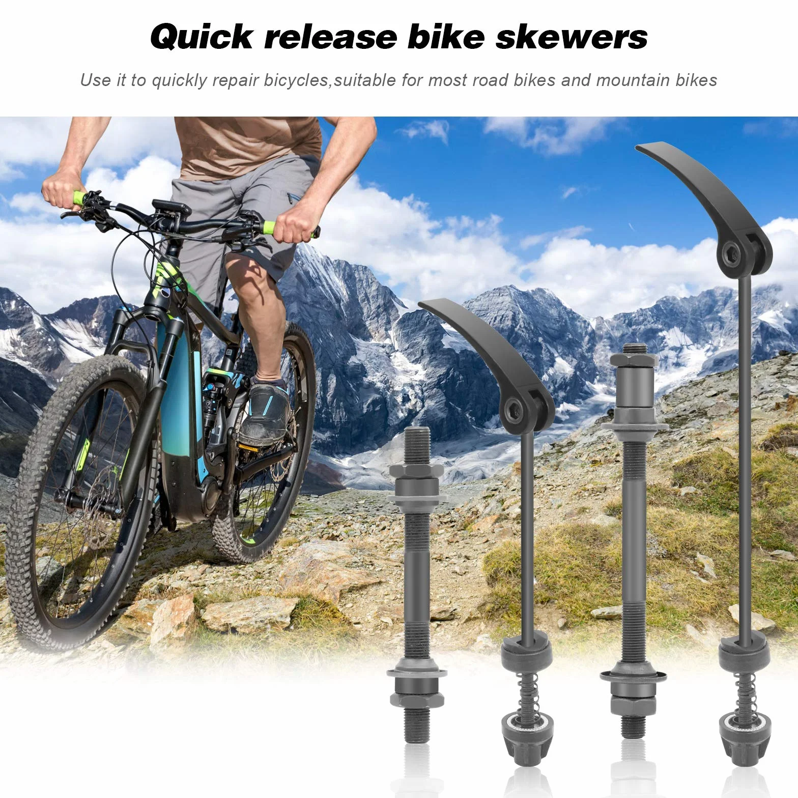 QKURT Zestaw szybkozamykaczy rowerowych, 1 para piasty rowerowe, oś pusta, zestaw szaszłyków do rowerów szosowych, górskich, MTB, BMX
