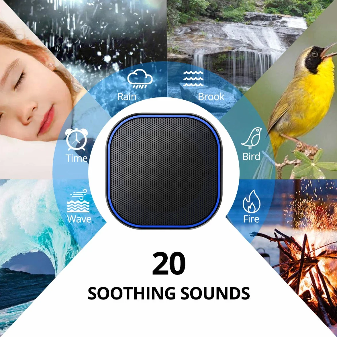 Magicteam Sound Machine White Noise Machine z 20 niezapętlającymi naturalnymi dźwiękami kojącymi i funkcją pamięci, 32 poziomy głośności, zasilany prądem zmiennym lub USB i timerem, terapia dźwiękiem