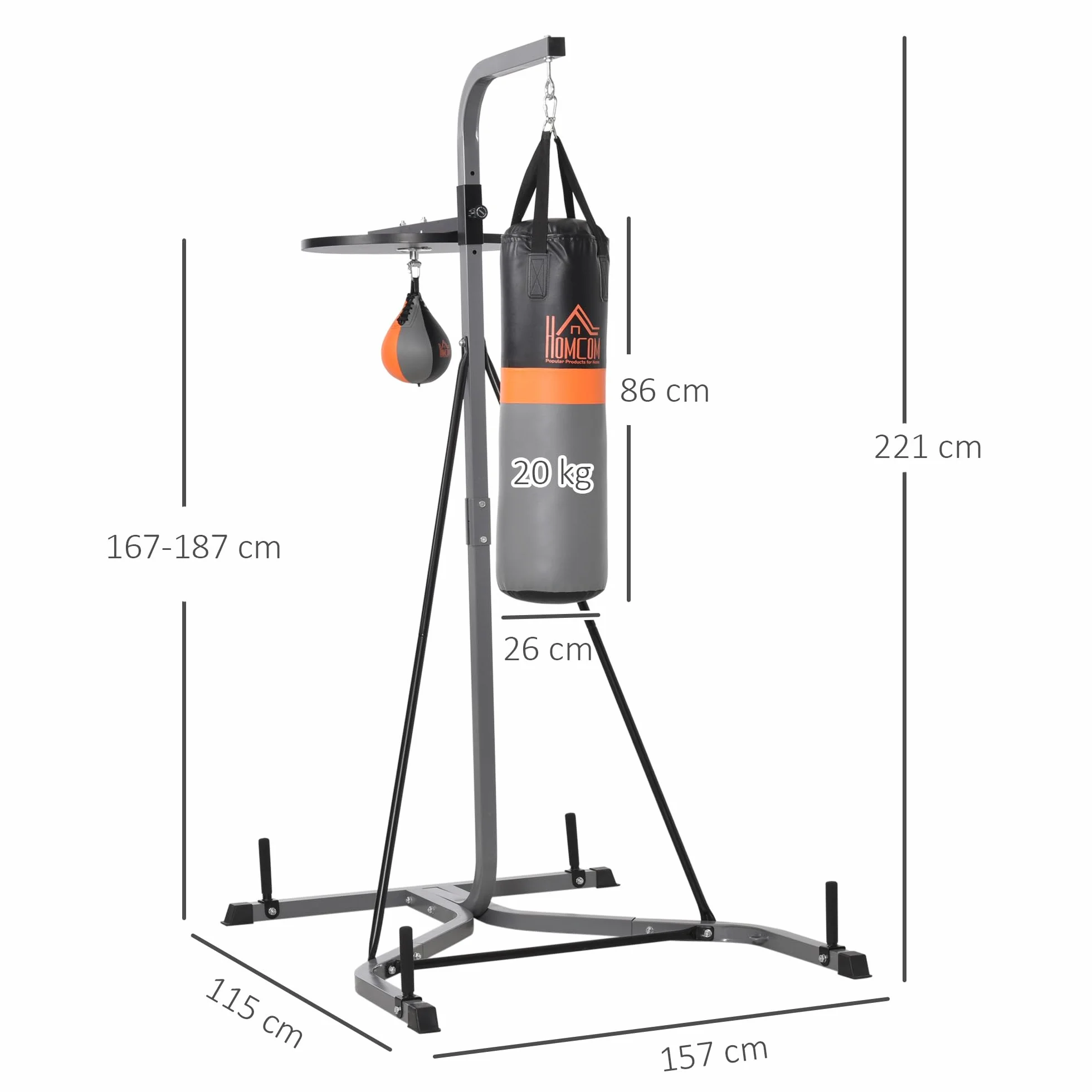 HOMCOM Stojak i Worek Treningowy 2w1, Waga 20 kg, Wolnostojąca Stacja Bokserska
