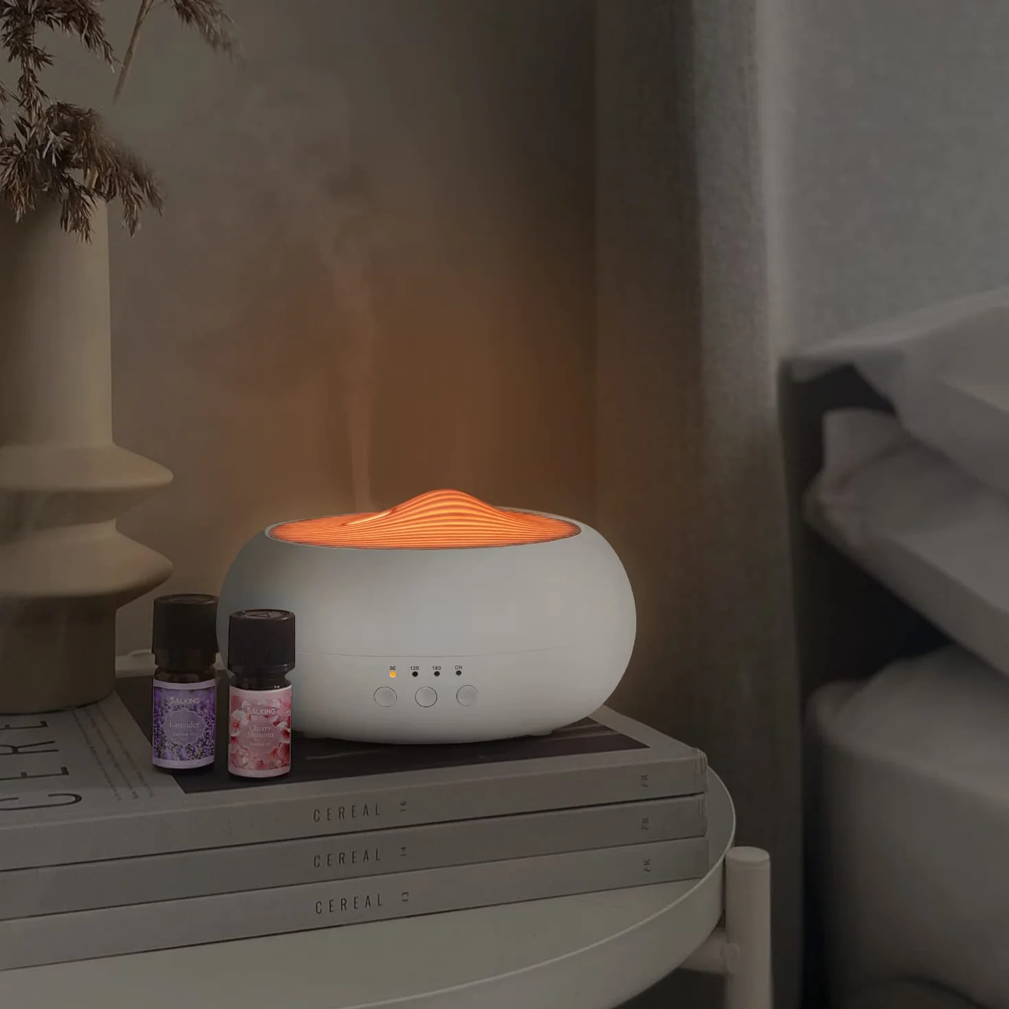 SALKING dyfuzor ultradźwiękowy, pojemnik 260 ml, aromaterapia, oleje eteryczne, elektryczny, ciepła biel, wzór słojów drewna, do domu, biura lub sali uprawiania jogi
