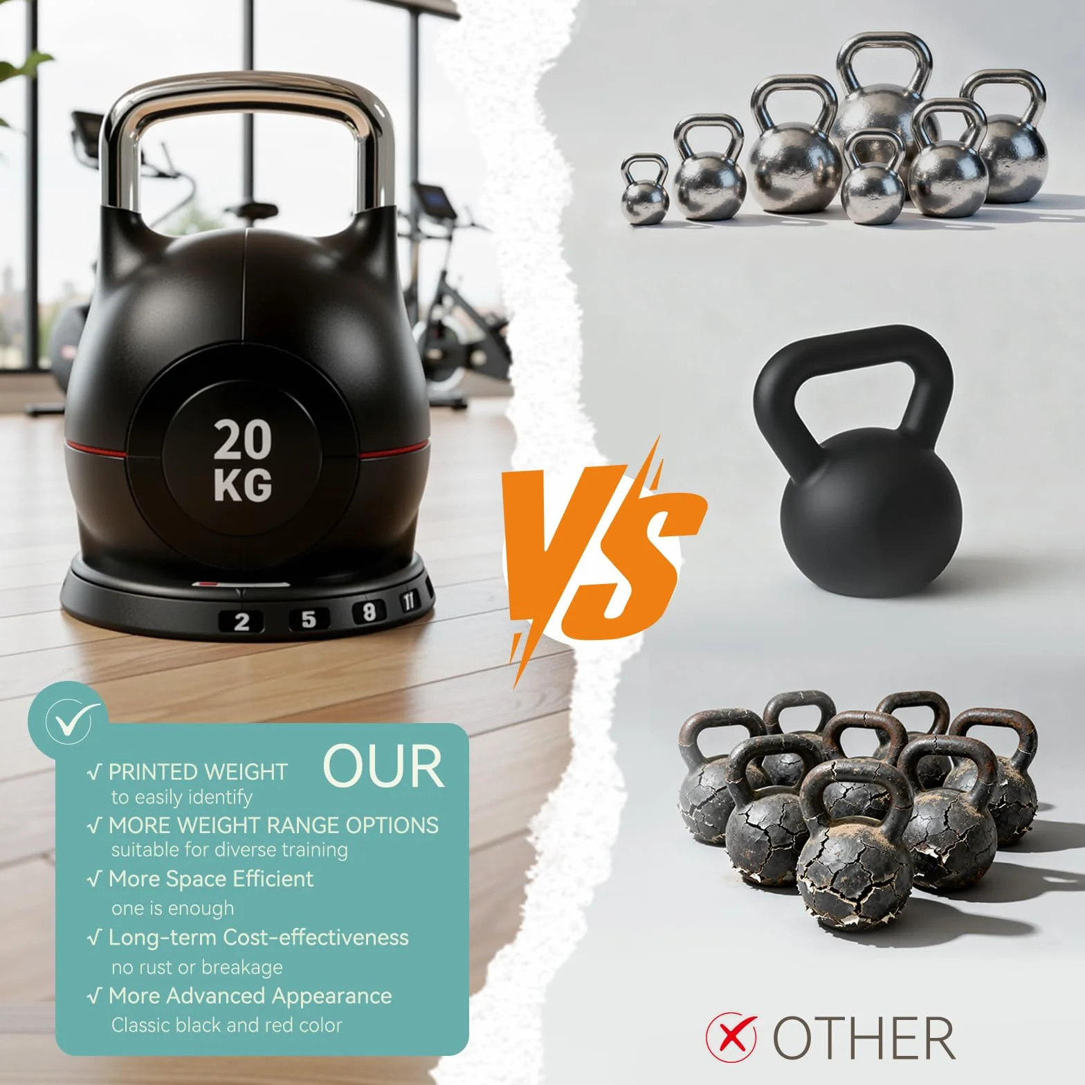 Regulowane hantle kettlebell 20 kg zestaw do treningu siłowego i fitnessu