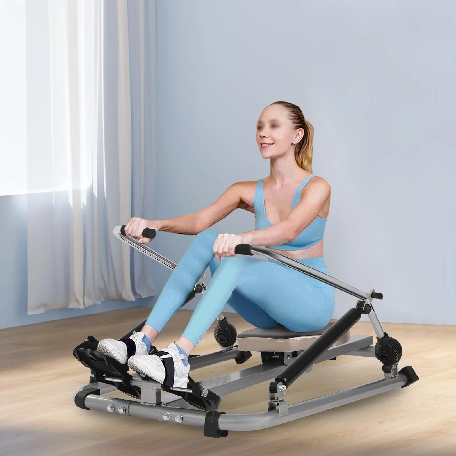 Wioślarz domowy, składany, hydrauliczny, regulowany z miękkim siedzeniem, wyświetlaczem LCD i długą jazdą, do ćwiczeń cardio i fitnessu w domu, wytrzymałość do 55 kg