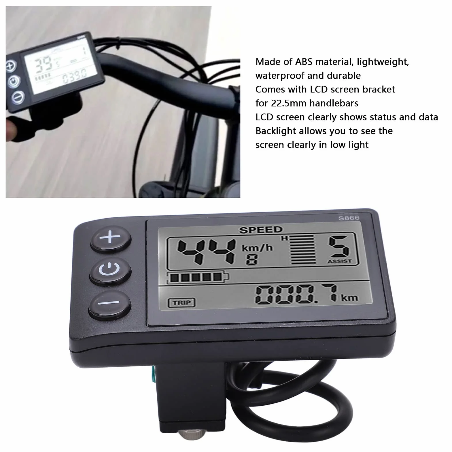 Keenso Miernik wyświetlacza LCD S866, 24 V, 36 V, 48 V, panel sterowania z wodoodporną wtyczką