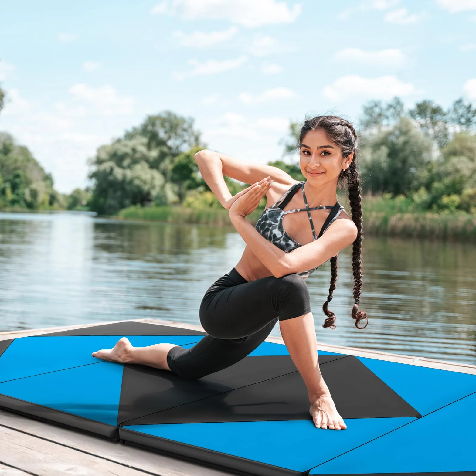 COSTWAY Miękka mata podłogowa, składana, 240 x 120/300 x 120 cm, przenośna, do jogi, mata gimnastyczna, składana mata do fitnessu