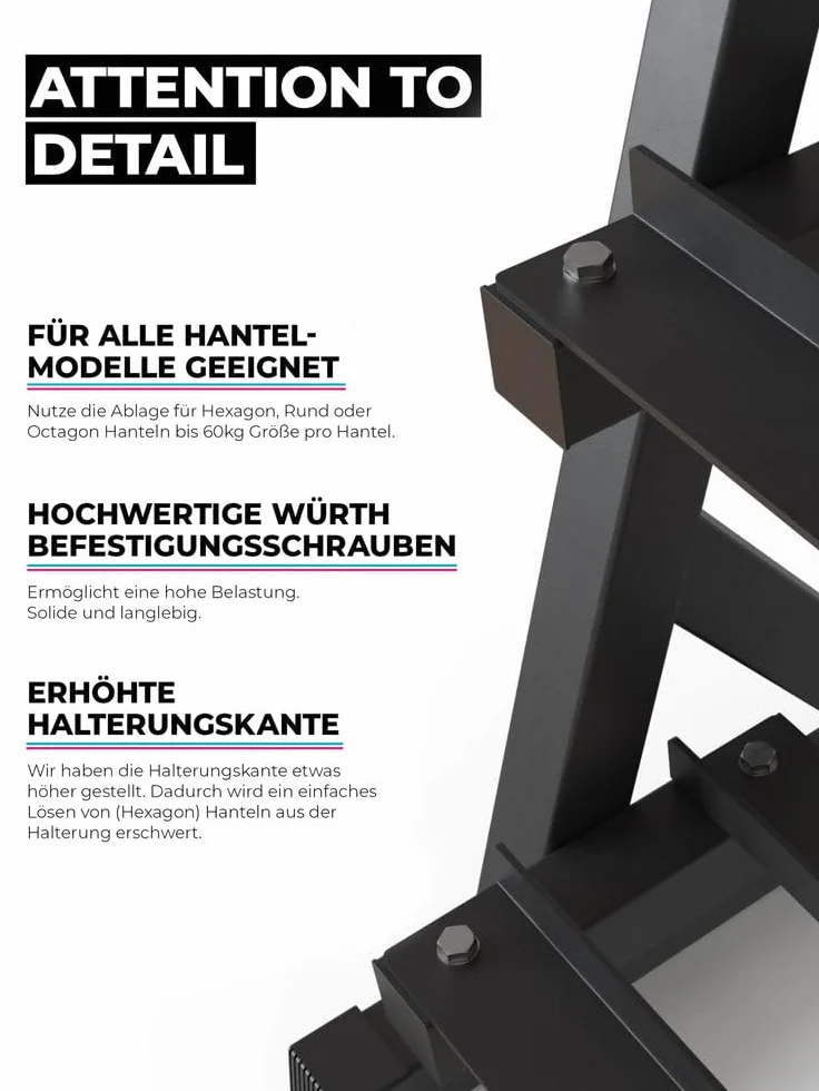 ATLETICA HellHound półka na krótkie hantle | Storage Rack | stabilna konstrukcja na maks. 22 krótkie hantle | dostosowane do dużych ciężarów | mała głębokość