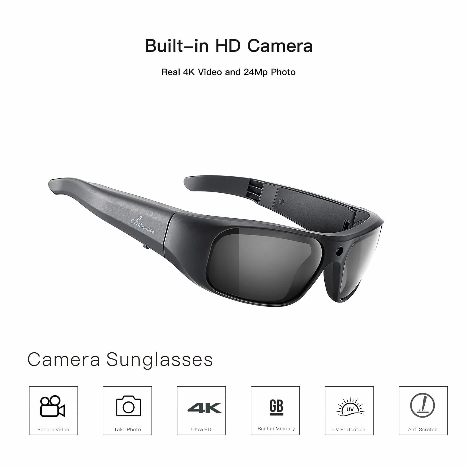 OHO Video Sunglasses, Sports Action Camera with Built-in Memory and Polarized UV400 Protection Safety Lenses,Unisex Sport Design