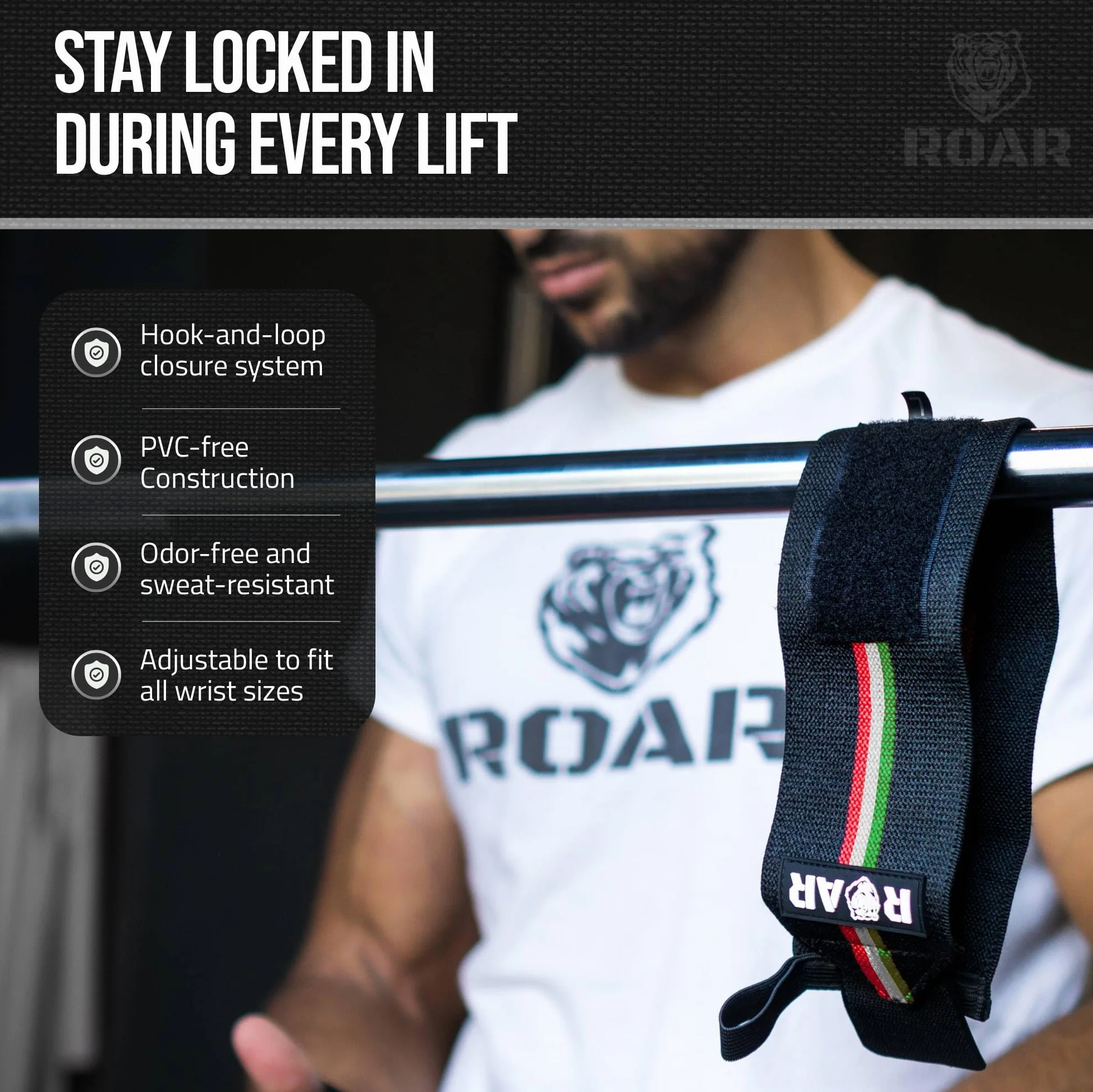 Roar® Bandaże na nadgarstek, do fitnessu, podparcia nadgarstka, kulturystyki, sportów siłowych i crossfitu (Włochy)