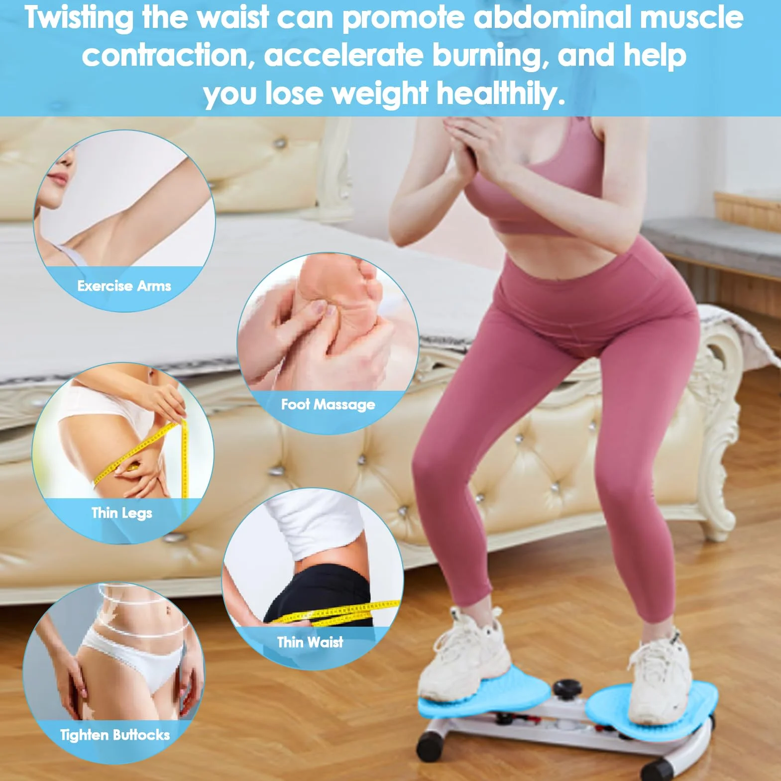 Ab Twist Board, Talia Twist Board do ćwiczeń, Talia Skręcająca Dysk Stojący Brzuch Twister Deska do ćwiczeń dla Kobiet Kobiecy masaż Stóp Utrata Masy Ciała Niebieski