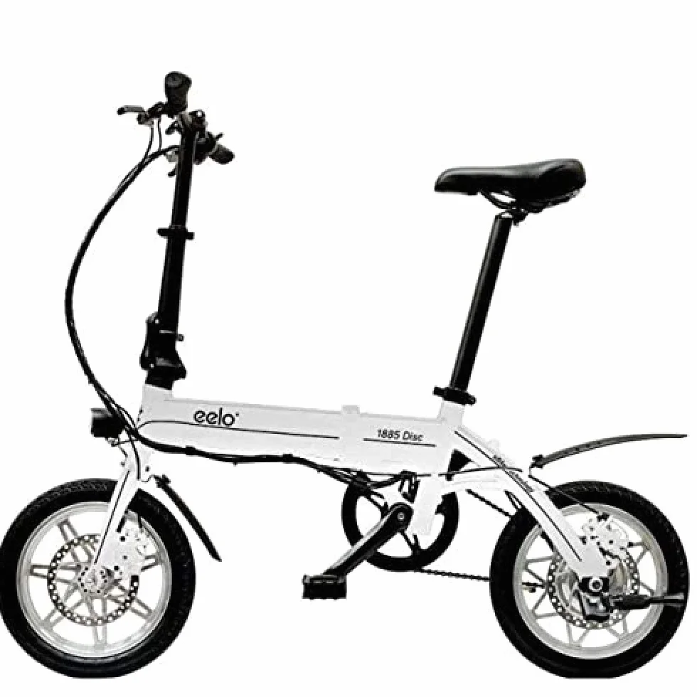 eelo 1885 Disc składany rower elektryczny – przenośny i łatwy do przechowywania – akumulator litowo-jonowy do krótkiego ładowania i cichy silnik eBike (biały 1885 Pro)