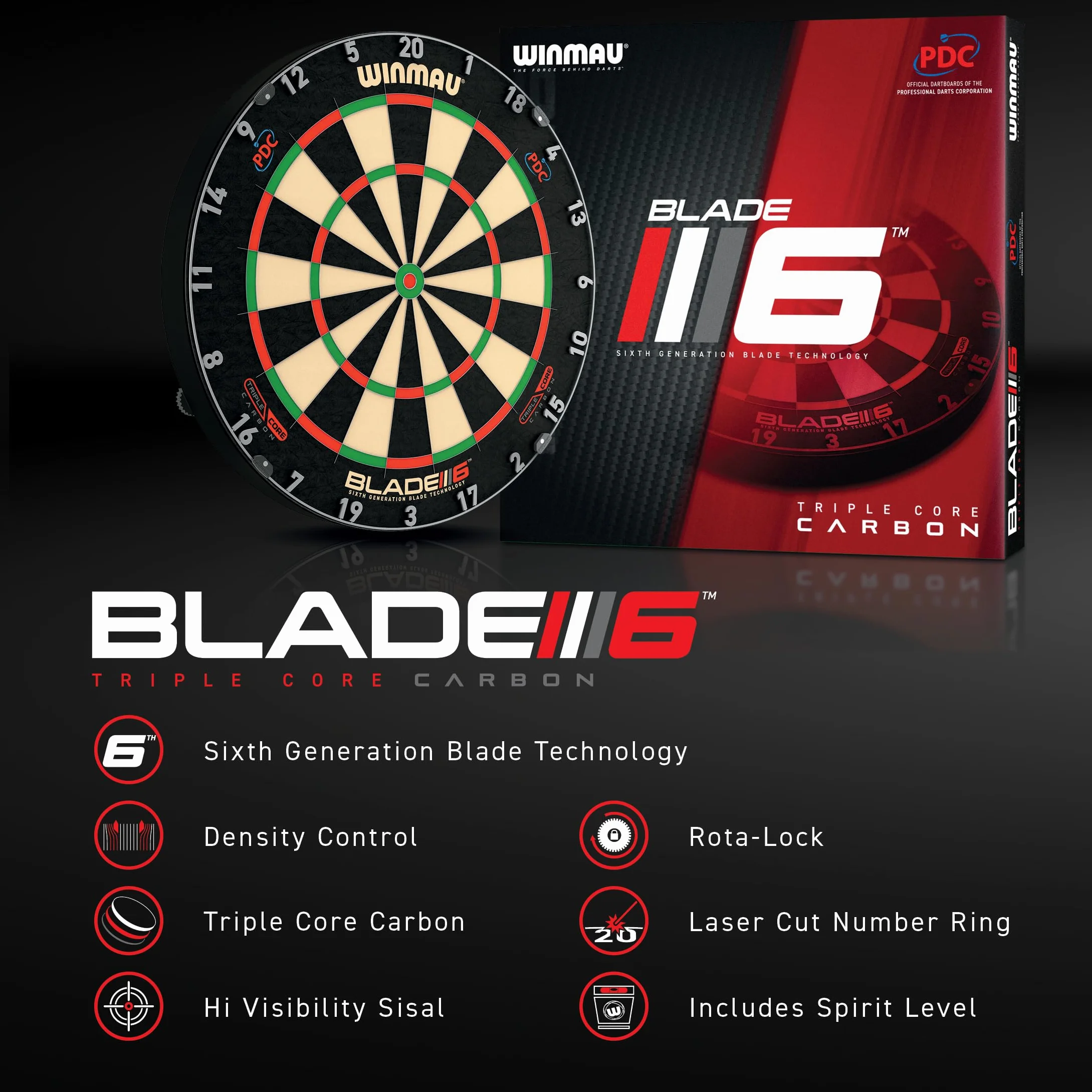 WINMAU Triple Core – profesjonalna tarcza do darta z sizalu z 2 zestawami rzutek Winmau | Tarcza turniejowa z najwyższą precyzją – zestaw tarcz do darta