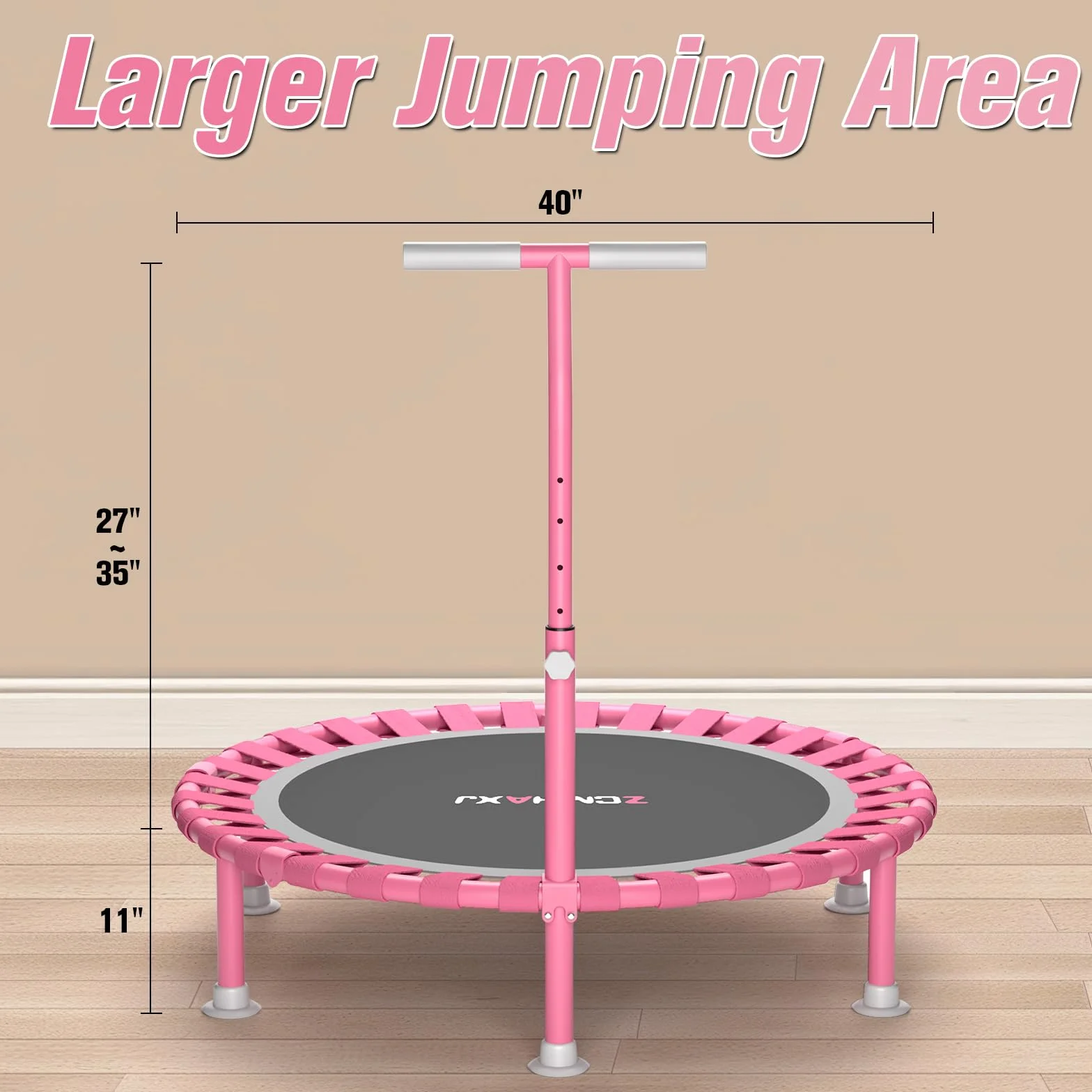 ZCMHAXJ 40-calowa mini trampolina dla dorosłych, wewnętrzna trampolina fitness, nośność 200 kg, cicha aerobiczna trampolina odbijająca