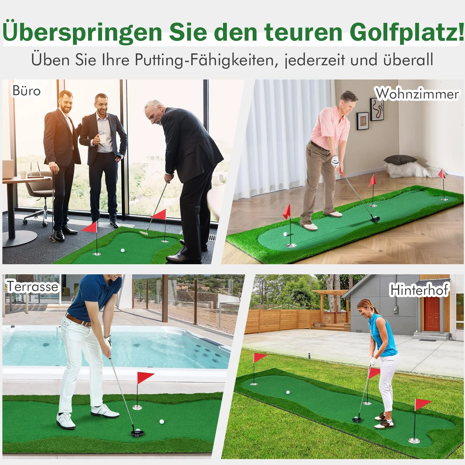 COSTWAY Mata do golfa 300x100 cm sztuczna trawa składana treningowa 2 piłki 3 otwory