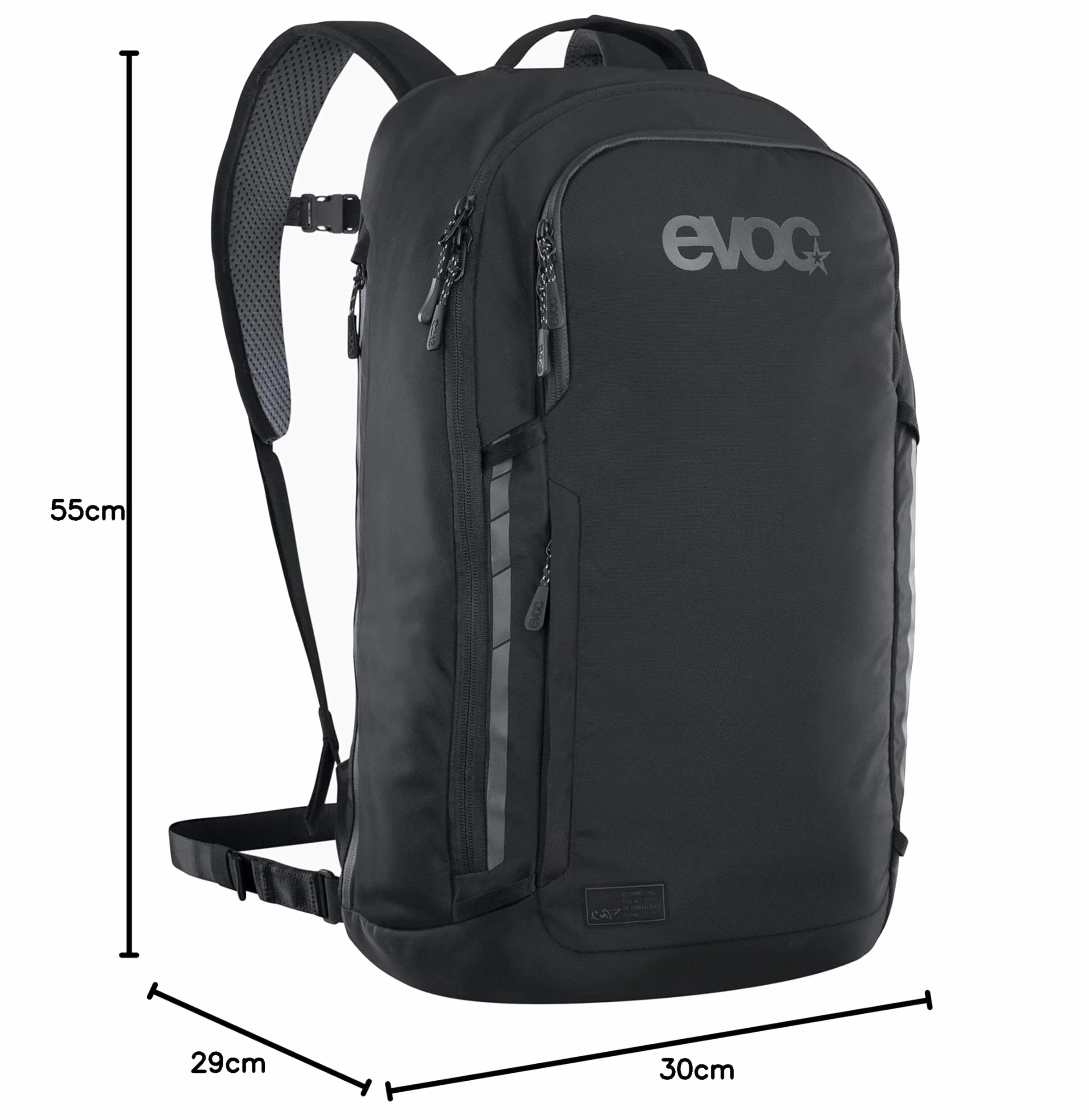 Plecak EVOC COMMUTE 22 (plecak rowerowy, z systemem wentylacji, kieszenią na laptopa, odblaskowy nadruk, waga: 860 g, wymiary: 17 x 28 x 52 cm, pojemność: 22 l), czarny