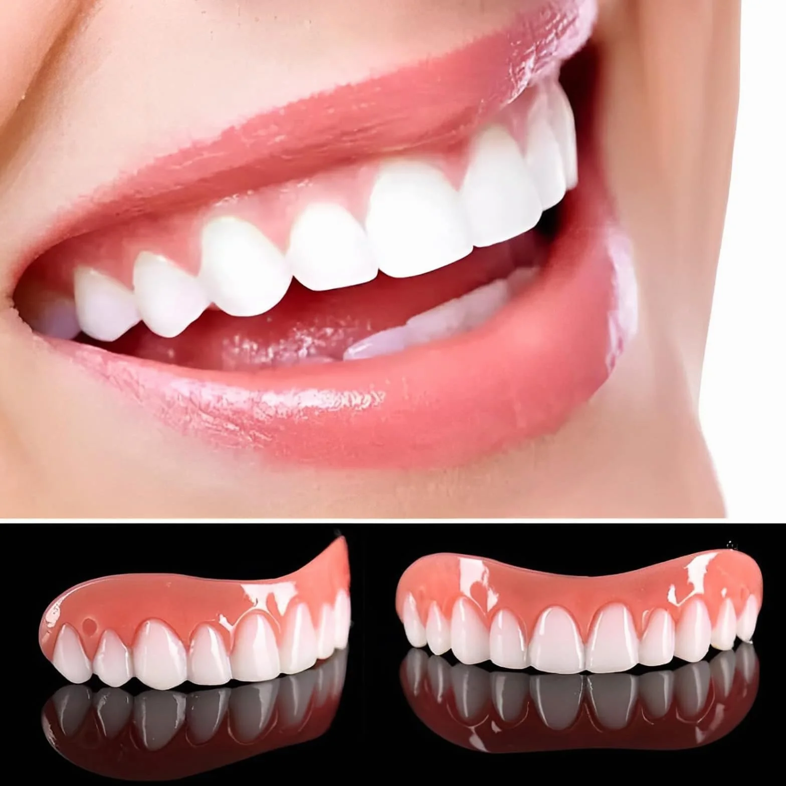 Snap on Perfect Smile Sztuczne Zęby 1 Pary Zatrzaskowe Silikonowe Forniry, Tymczasowe Wybielanie Proteza Okładka Górne I Dolne, Licówki Natychmiastowe Protezy Dla Mężczyzn I Kobiet Dorosły