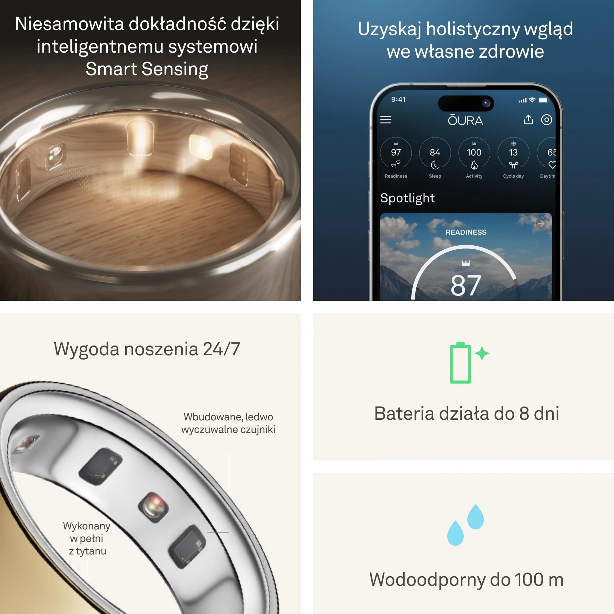 Oura Ring 4 - Gold - Rozmiar 7 Smart Ring | Najpierw dobierz rozmiar z zestawem miarowym OR4 | Urzadzenie noszenia pomiaru jakosci snu - Tetno - Pomiar kondycji - Bateria do 8 dni