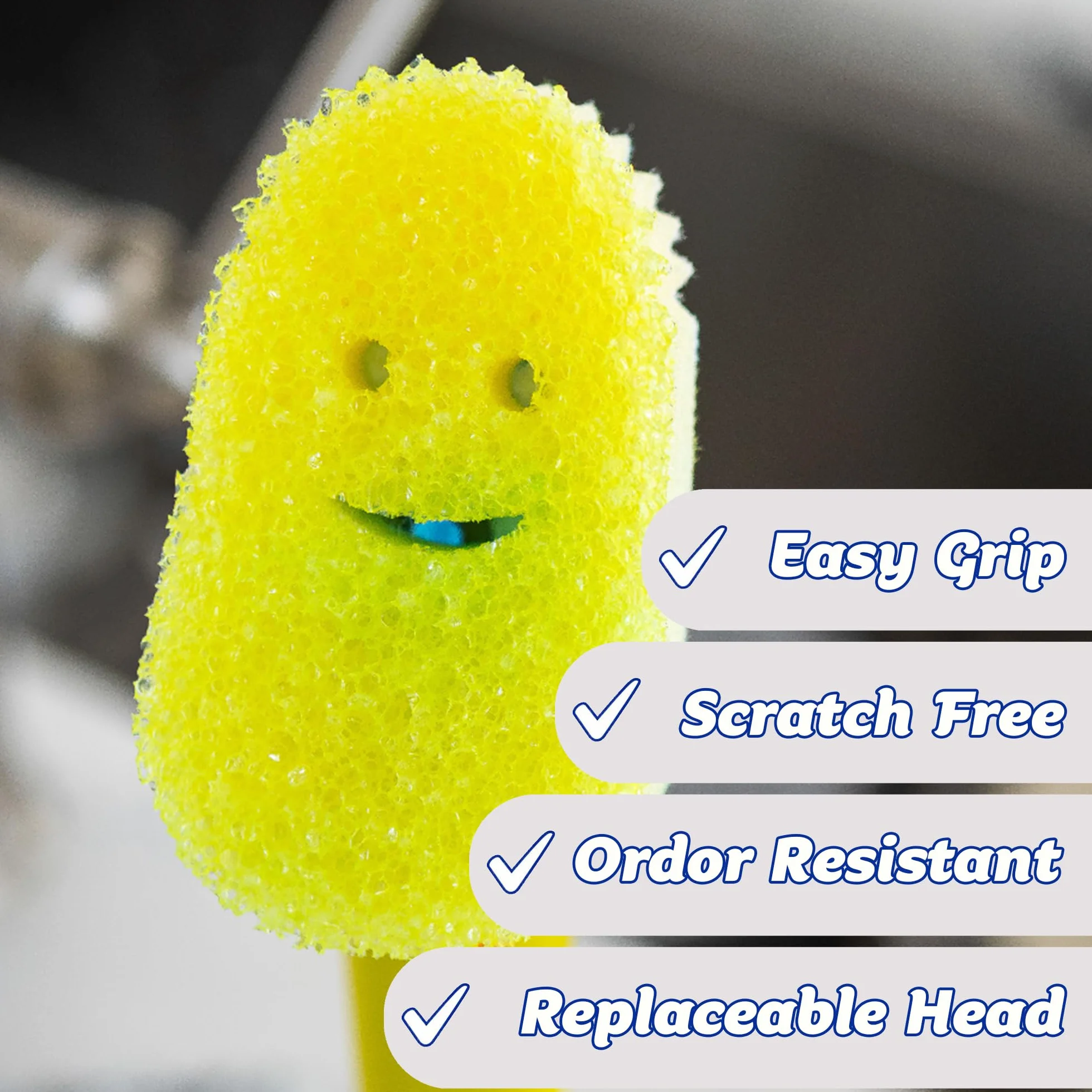 Scrub Daddy Dish Daddy Różdżka do naczyń i głowice uzupełniające, szczotka do dozowania mydła, gąbka do mycia zmieniająca teksturę z uchwytem płynu, gąbka do naczyń z wbudowanym skrobakiem i głowicą
