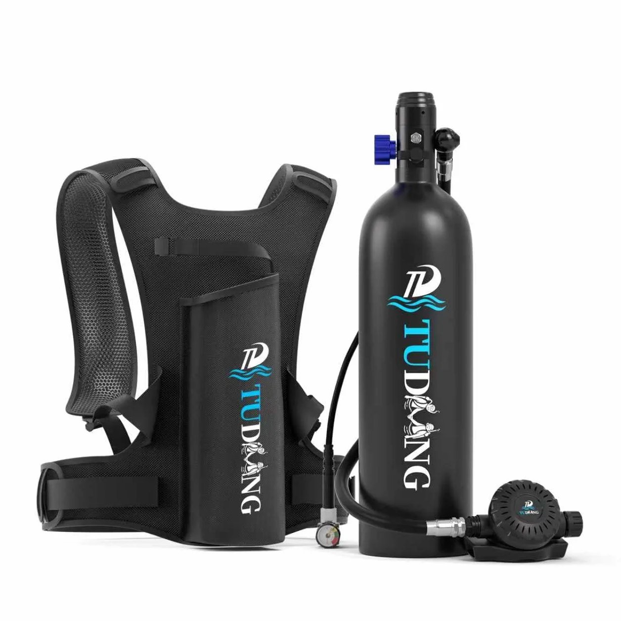 TUDIVING-2L Mini butla do nurkowania z obsługą oddechu 30-45 minut, przenośna butla do nurkowania, napełniany zbiornik do nurkowania z pompą do nurkowania/pracy podwodnej