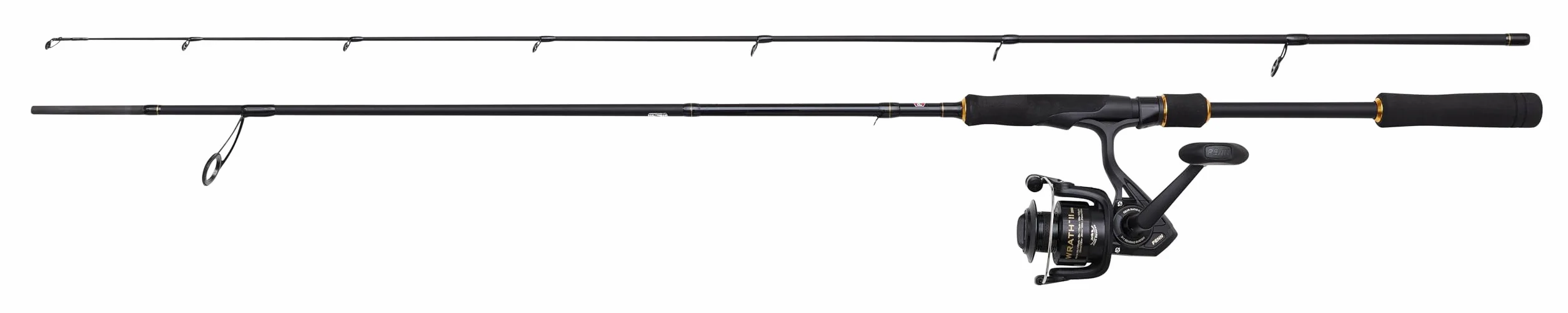 PENN Wrath II Labrax Spinning Combo, wędka i kołowrotek, wędkarstwo morskie, okoń morski z metalem, twarde lub miękkie przynęty, świetny stosunek jakości do ceny, unisex, czarny, 2,44 m, 20-50 g