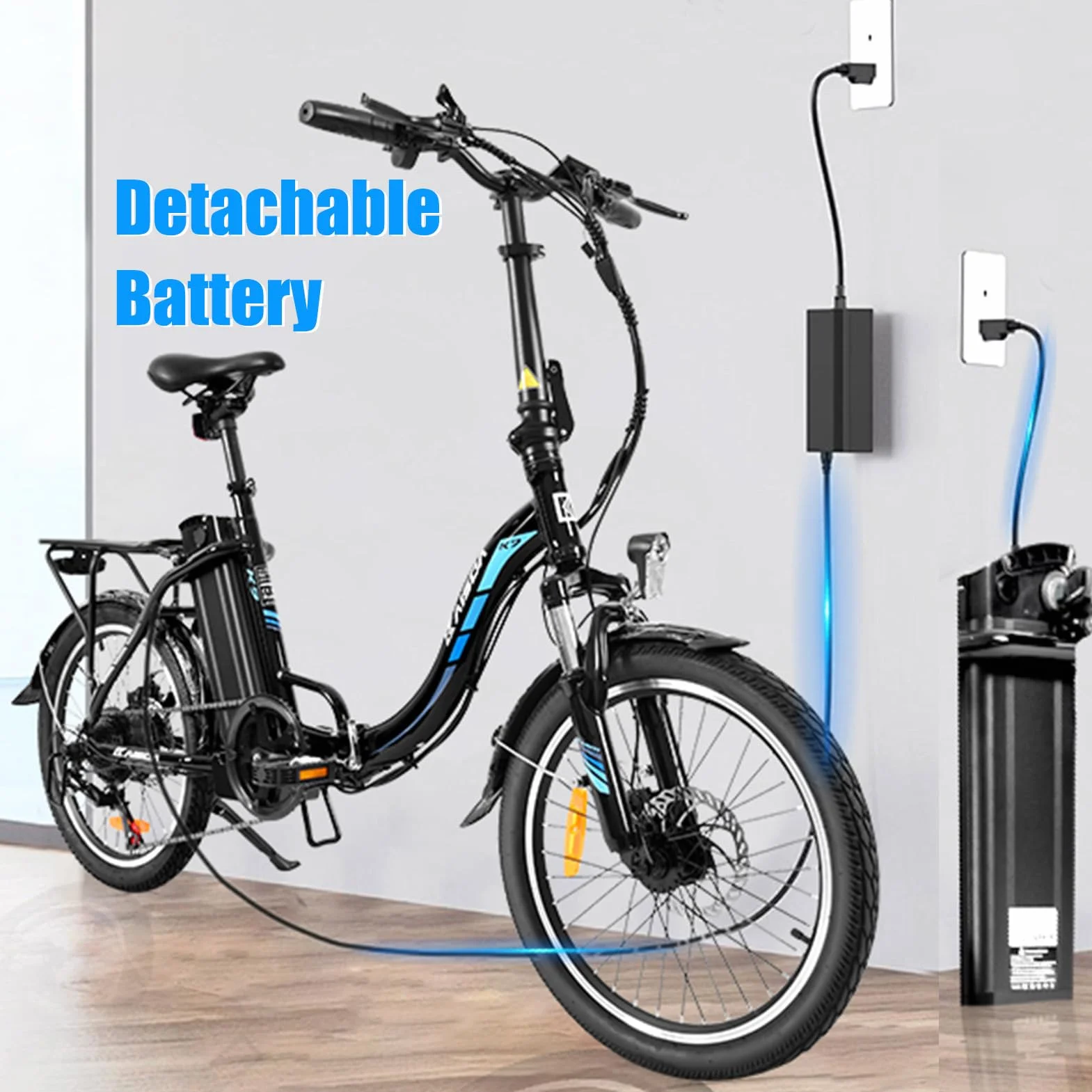 K7 Rower Elektryczny Składany 20", E-Citybike dla dorosłych Akumulator 36 V, 13 Ah, Lekki Rower Elektryczny dla Seniorów i Dziewcząt, z Aplikacją, 7-Biegowa Przerzutka, Długi Zasięg do 75 km