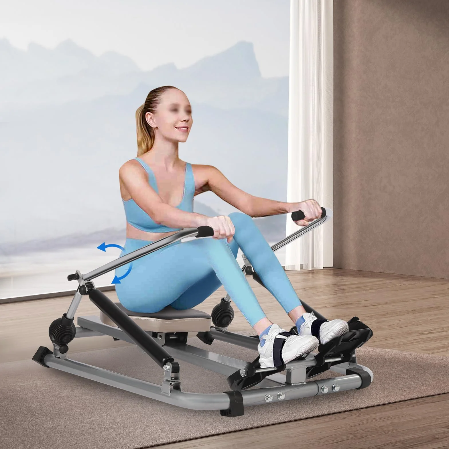 Wioślarz hydrauliczny, hydrauliczny w pełni ruchomy, regulowany wioślarz z miękkim siedziskiem, składany, do domu, wioślarstwo, urządzenie fitness z wyświetlaczem LCD, domowa fitness