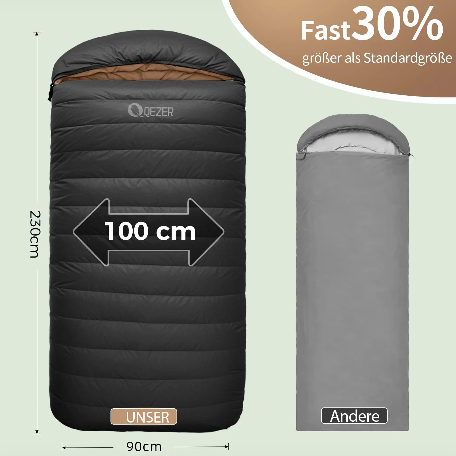 Śpiwór puchowy XXL 230 x 100 cm lekki ciepły na 3-4 pory roku dla dorosłych kemping