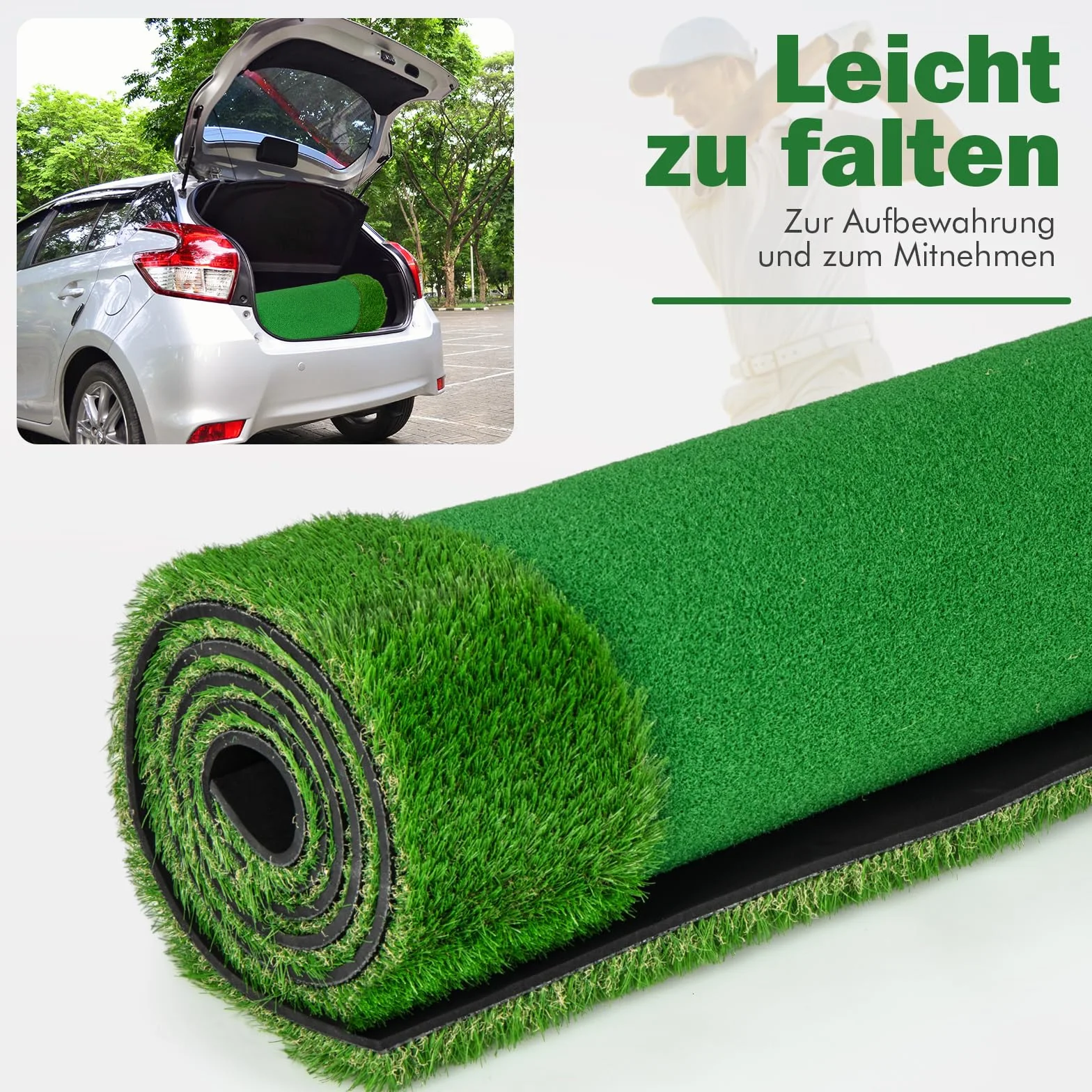 COSTWAY Mata do golfa 300x100 cm sztuczna trawa składana treningowa 2 piłki 3 otwory