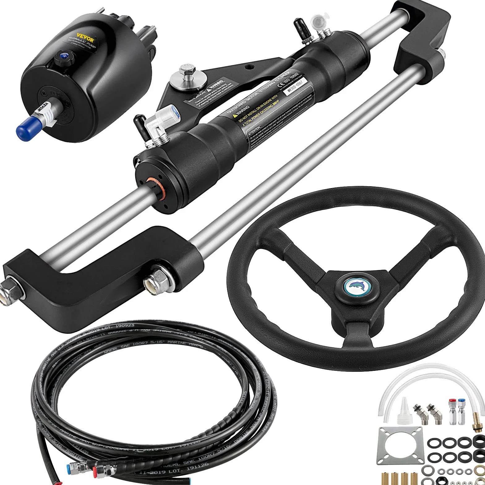 VEVOR Hydrauliczny zestaw kierowniczy do łodzi 300 KM, wąż 20 m, do sterowania zaburtowego