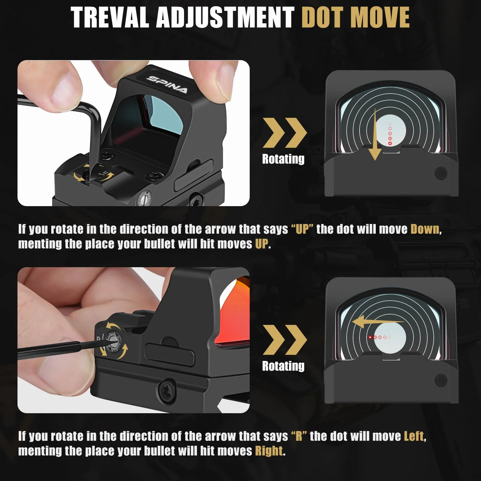 SPINA OPTICS FIRE-24 Celownik red dot Shake Awake Celownik kolimatorowy 3 MOA Refleksyjny celownik z RMR Footprint Red dot do pistoletu z mocowaniem Picatinny