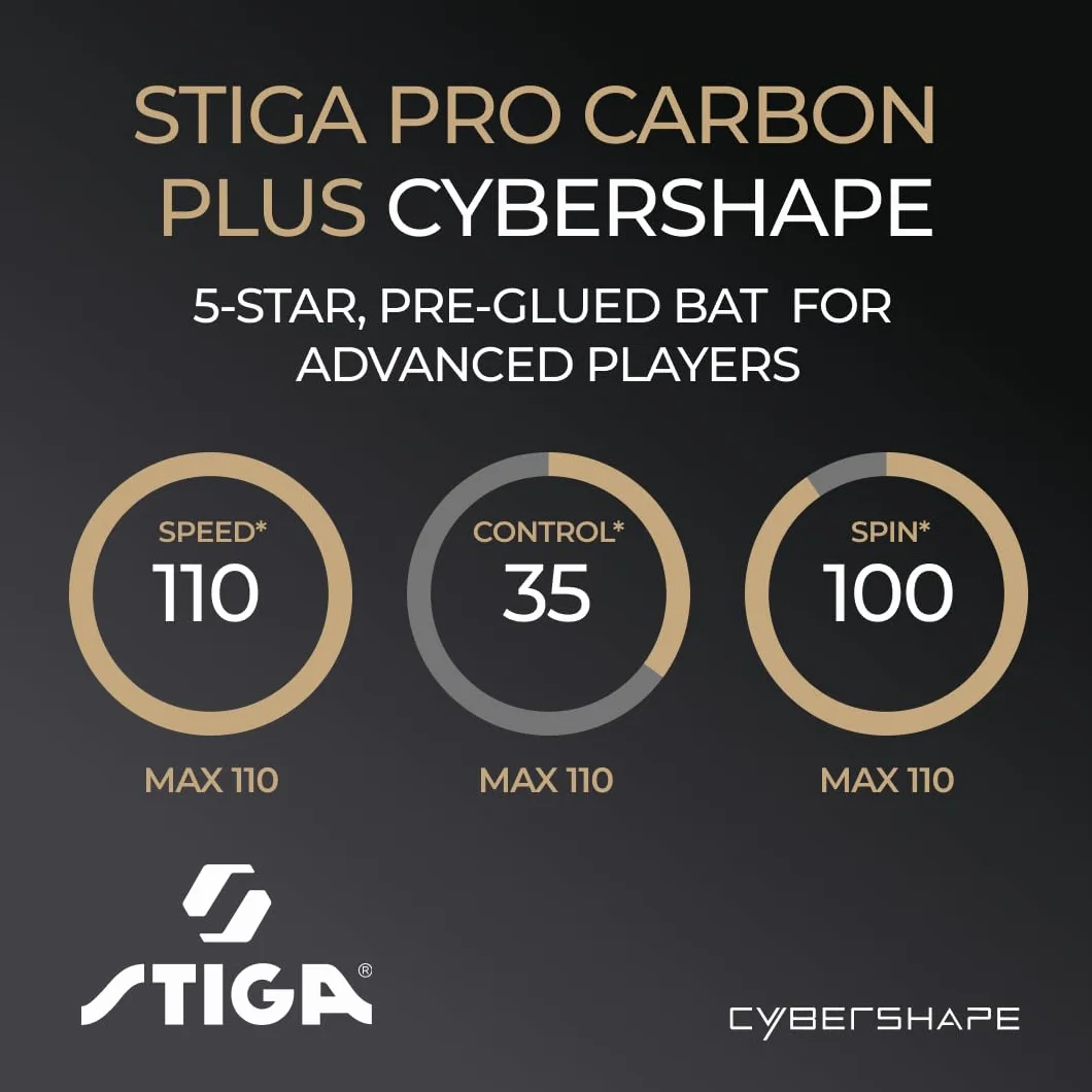 STIGA Pro Carbon+ Cybershape rakieta do tenisa stołowego, 5-gwiazdkowa profesjonalna rakieta do tenisa stołowego o sześciokątnym kształcie dla graczy ofensywnych
