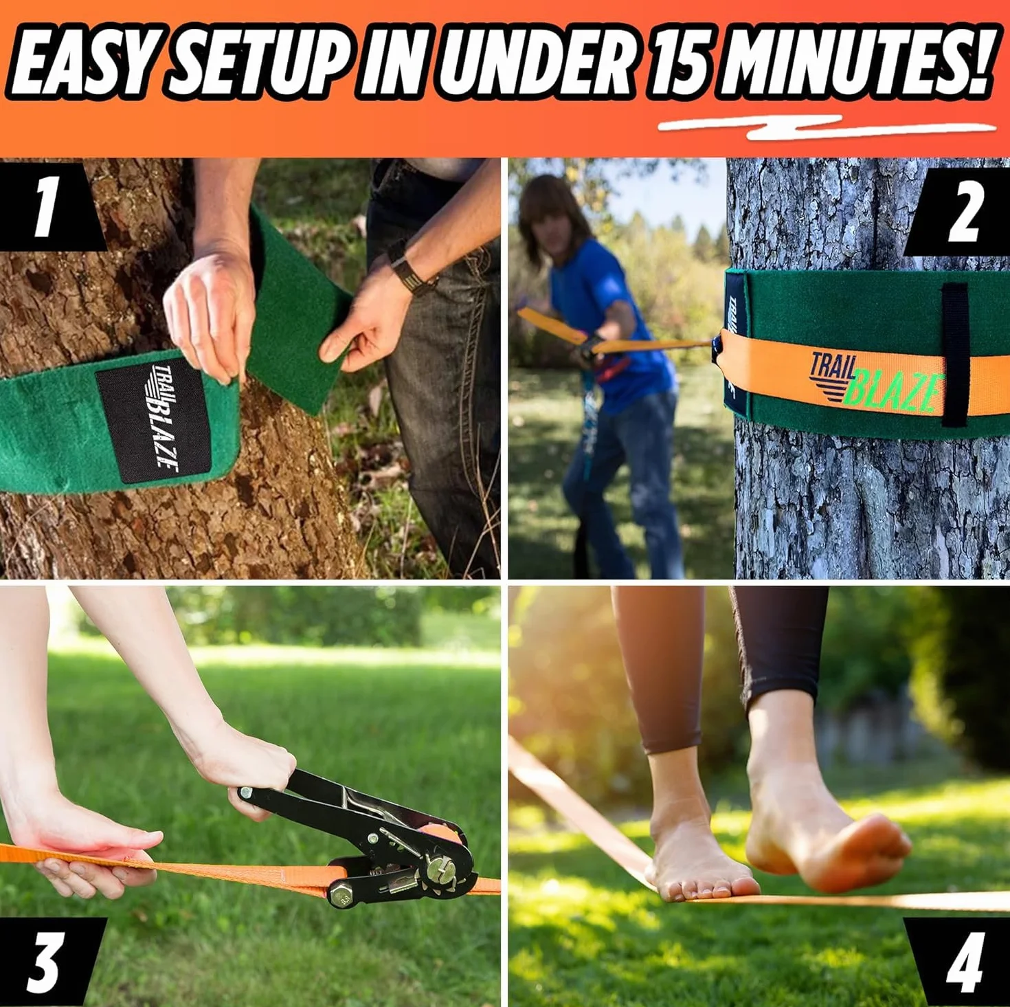 Slackline zestaw dla początkujących z ochraniaczami drzew i torbą transportową