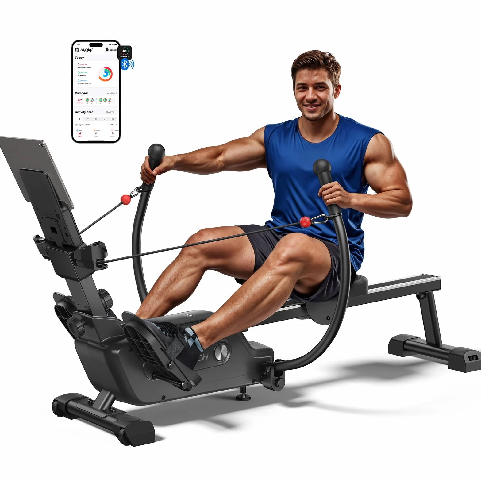 MERACH Máquina de Remo para casa con Exclusiva Tarjeta interactiva y Juegos, Aspecto Similar al tiburón, Experiencia de Remo intensa, Ahorra Espacio, Adecuada para Entrenamiento de Cuerpo Entero