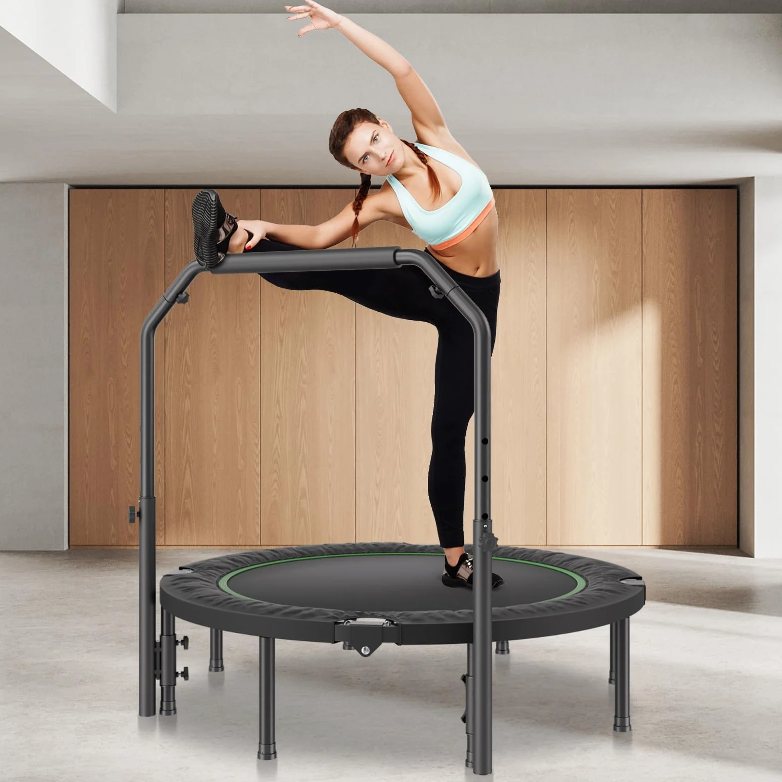 VEVOR Mini składana trampolina fitness 1320 mm maksymalne obciążenie 205 kg z regulowanym uchwytem