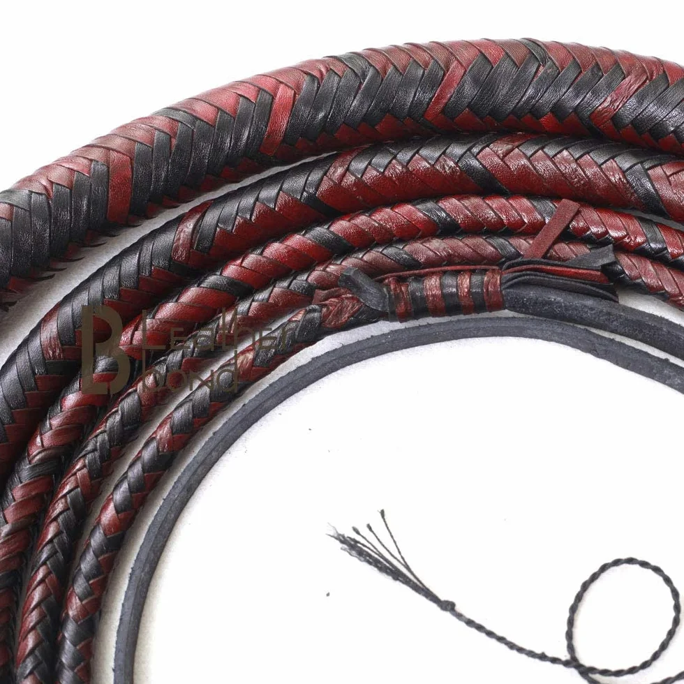 Bull Whip 08 stóp 16 plecionek skóra kangur byk jeździecki do pękania bicza sportowego skórzanego brzucha i skórzanego wzmocnienia wewnątrz czerwony i czarny