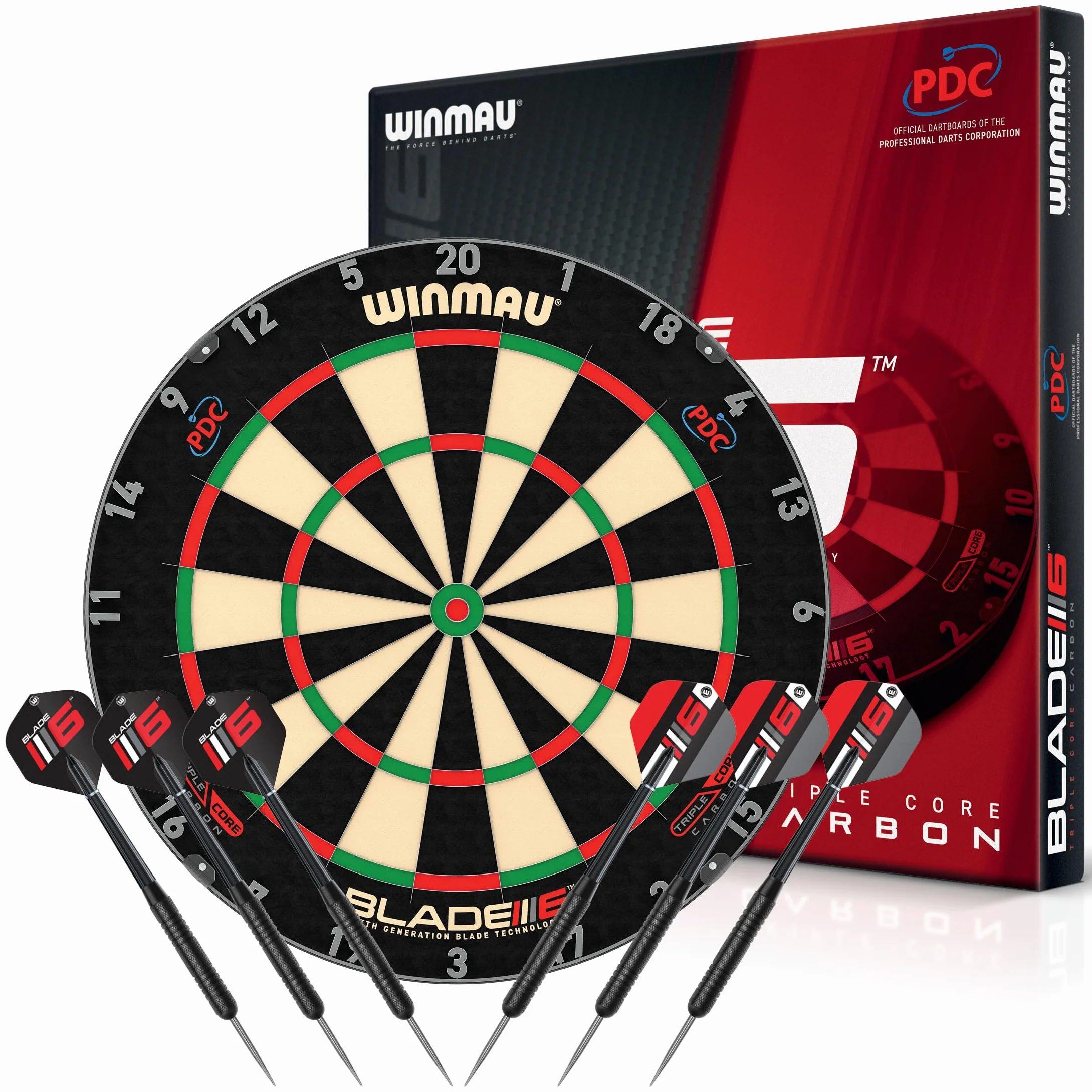 WINMAU Triple Core – profesjonalna tarcza do darta z sizalu z 2 zestawami rzutek Winmau | Tarcza turniejowa z najwyższą precyzją – zestaw tarcz do darta