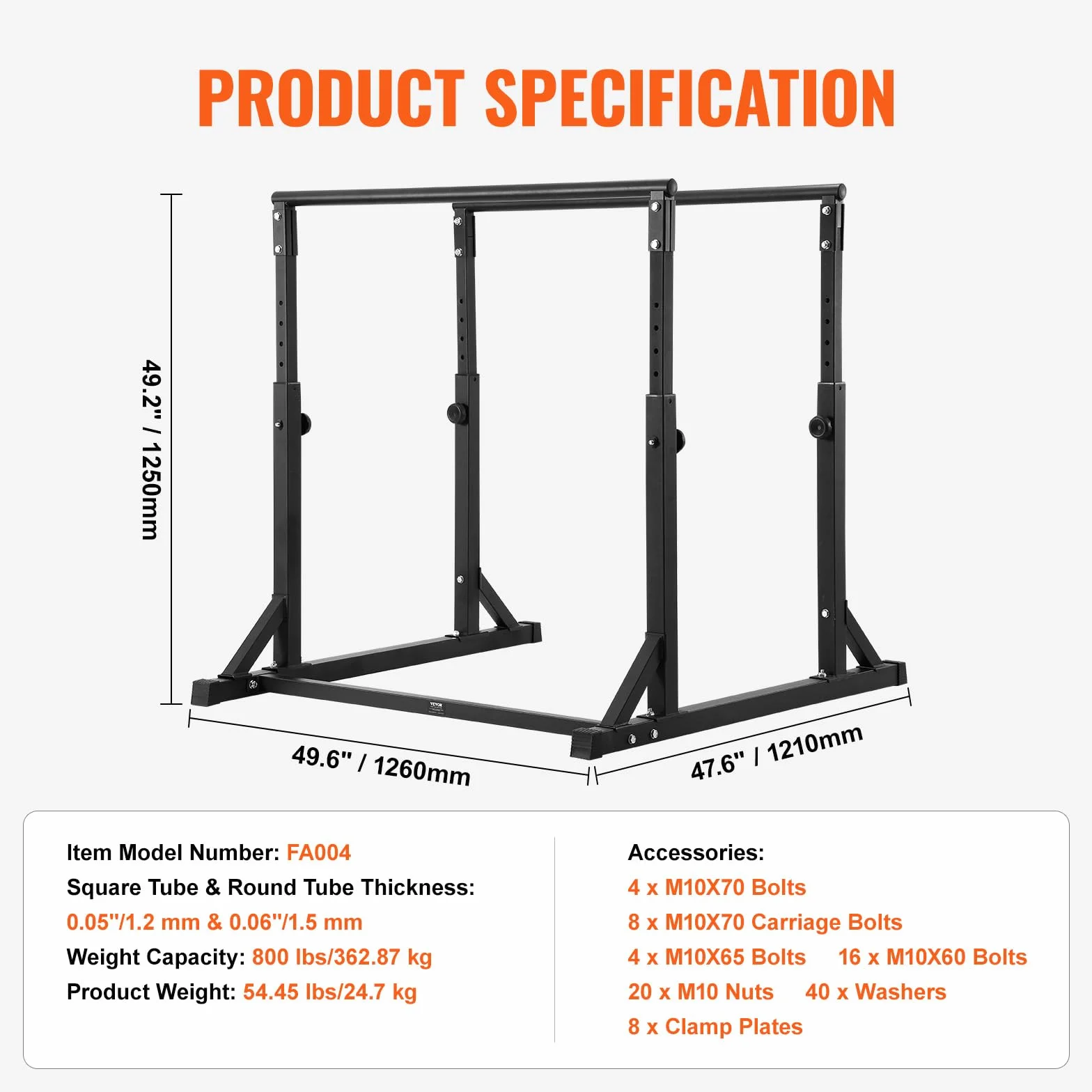 VEVOR Drążek do dipów 362 kg regulowany stabilizator fitness paralletka push-up